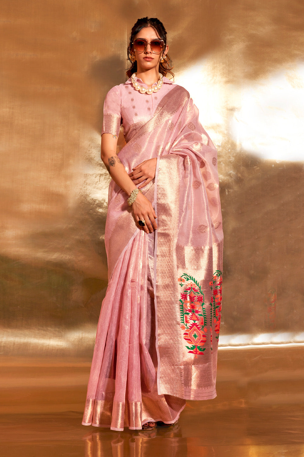 Buy Thulian Pink Kanjivaram Silk saree Nitaraa