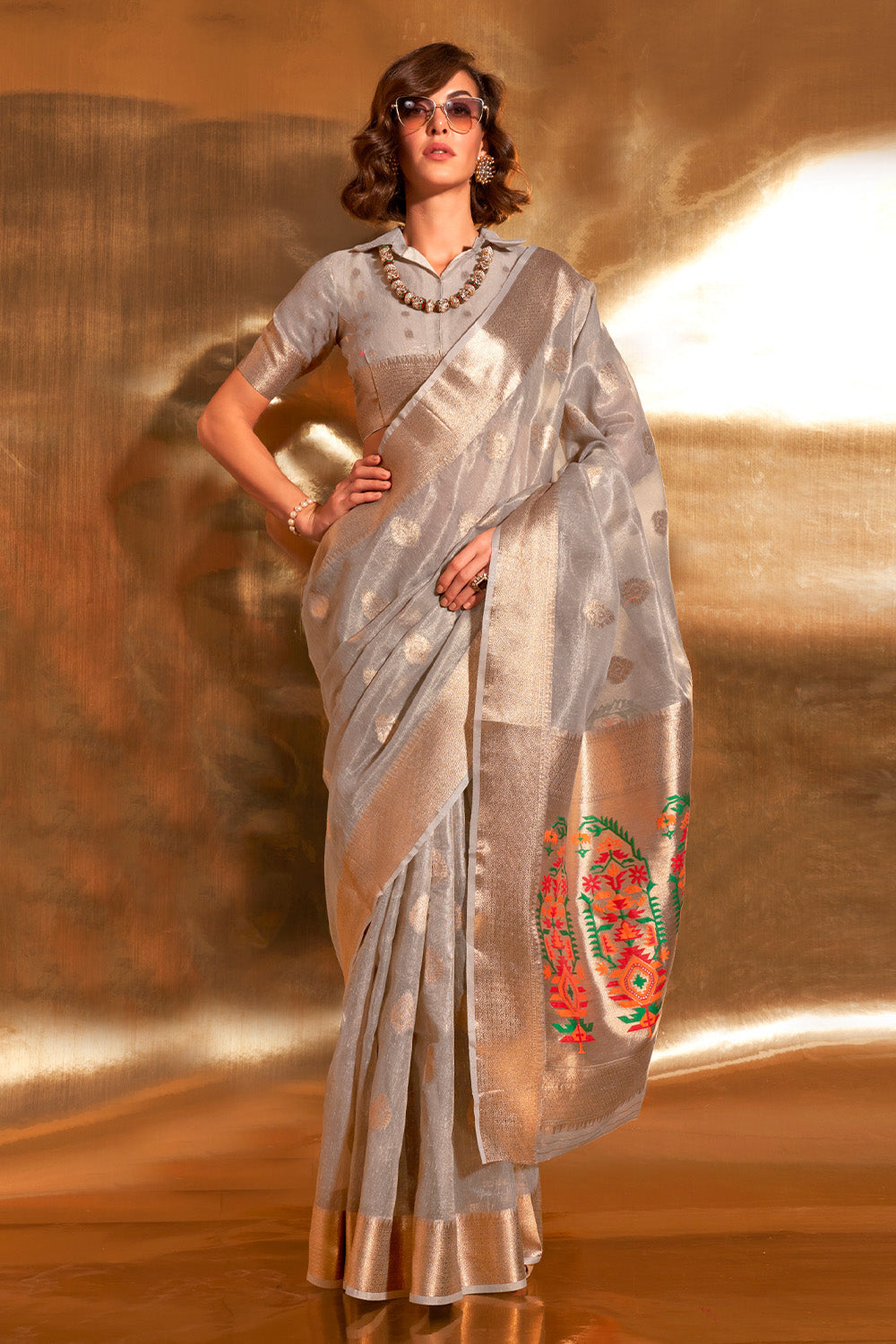 Buy Shadow Grey Kanjivaram Silk saree Nitaraa
