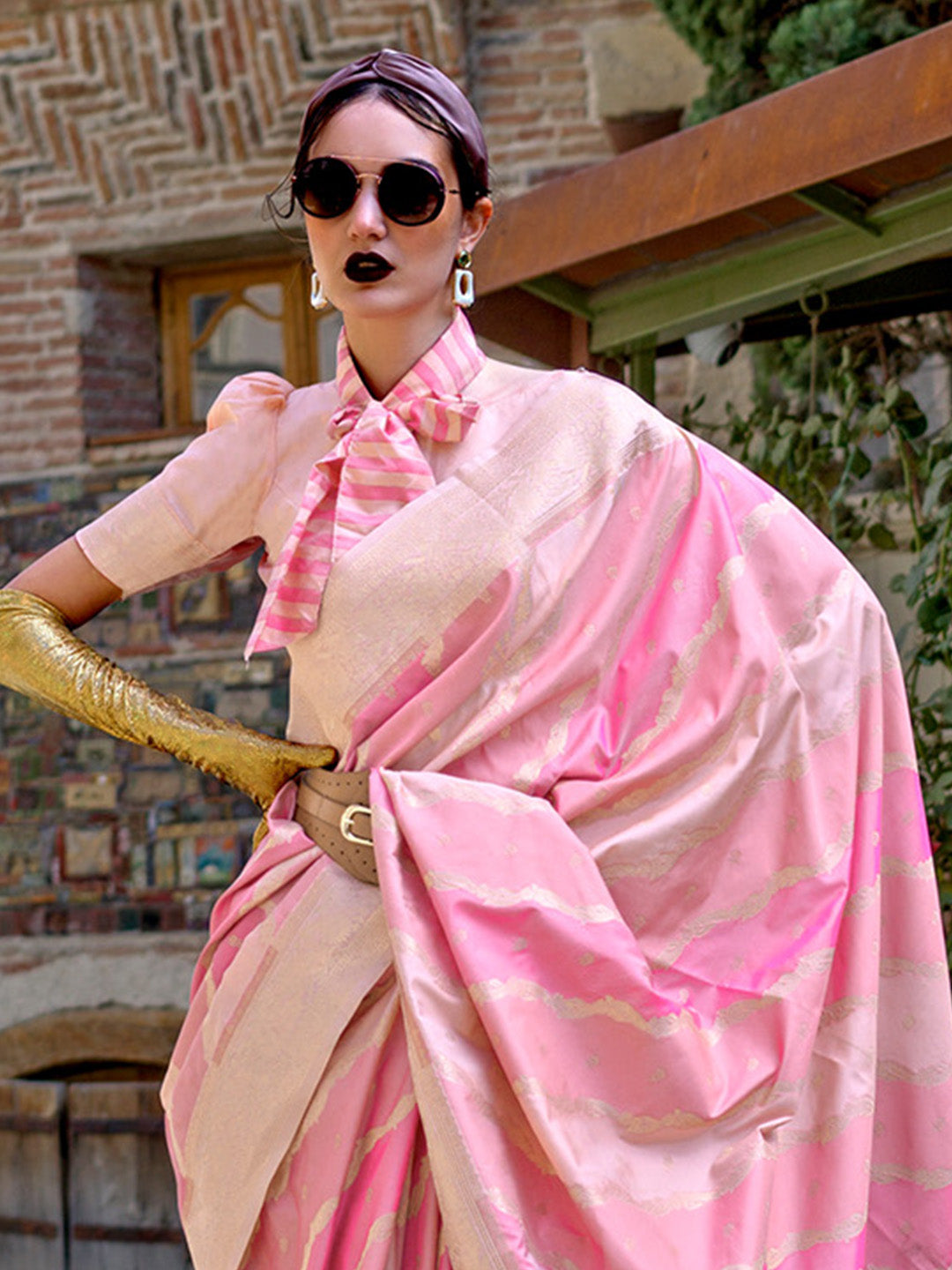 Pink Katan Silk Saree