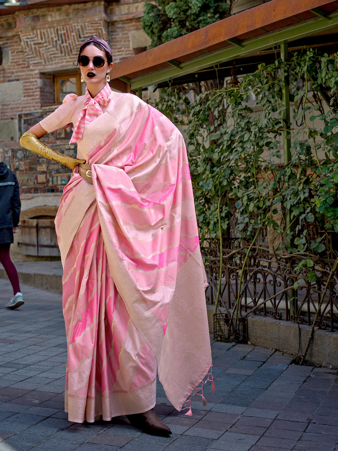 Pink Katan Silk Saree