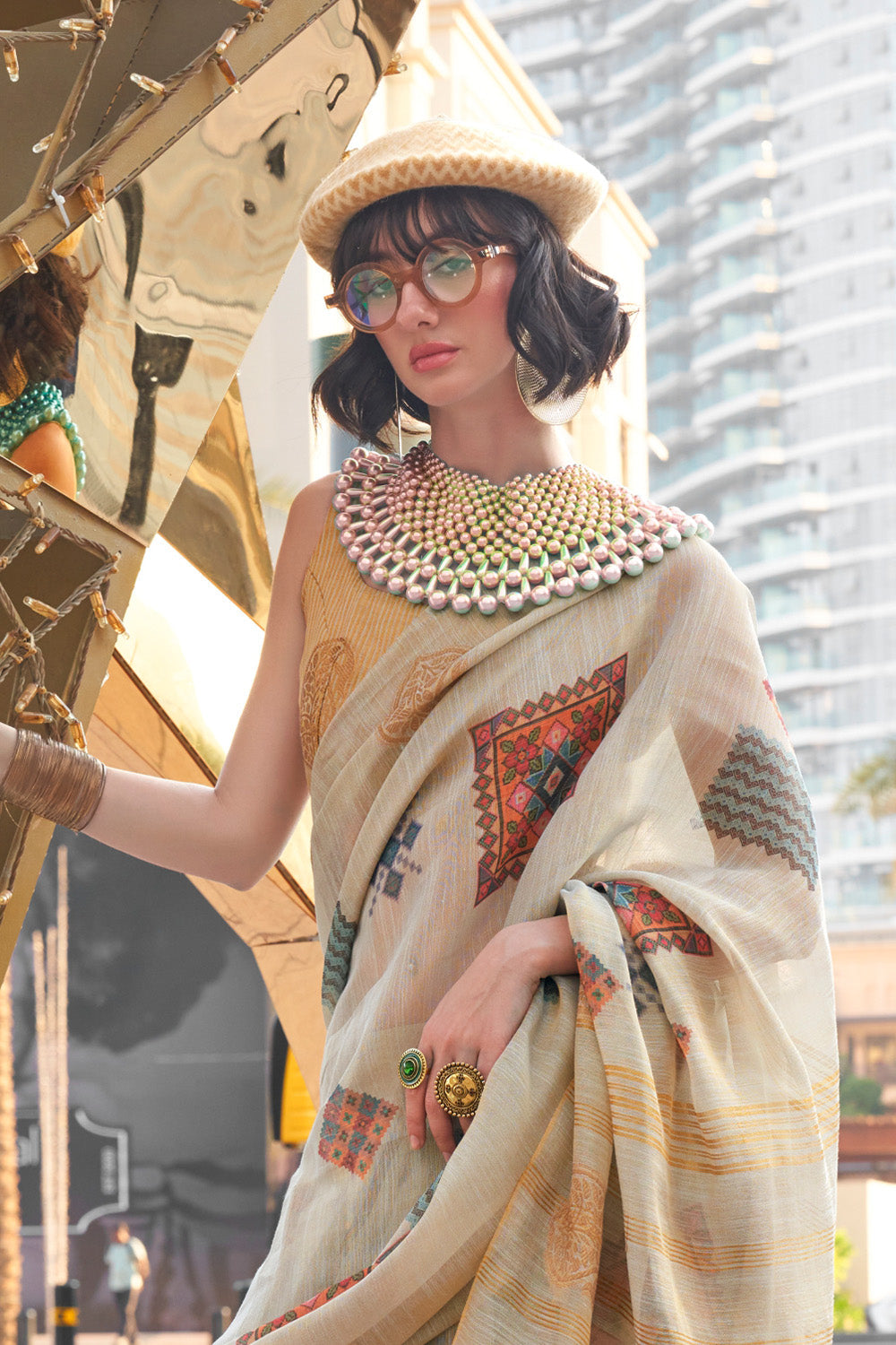 Buy Lawn Green Patola Saree Nitaraa