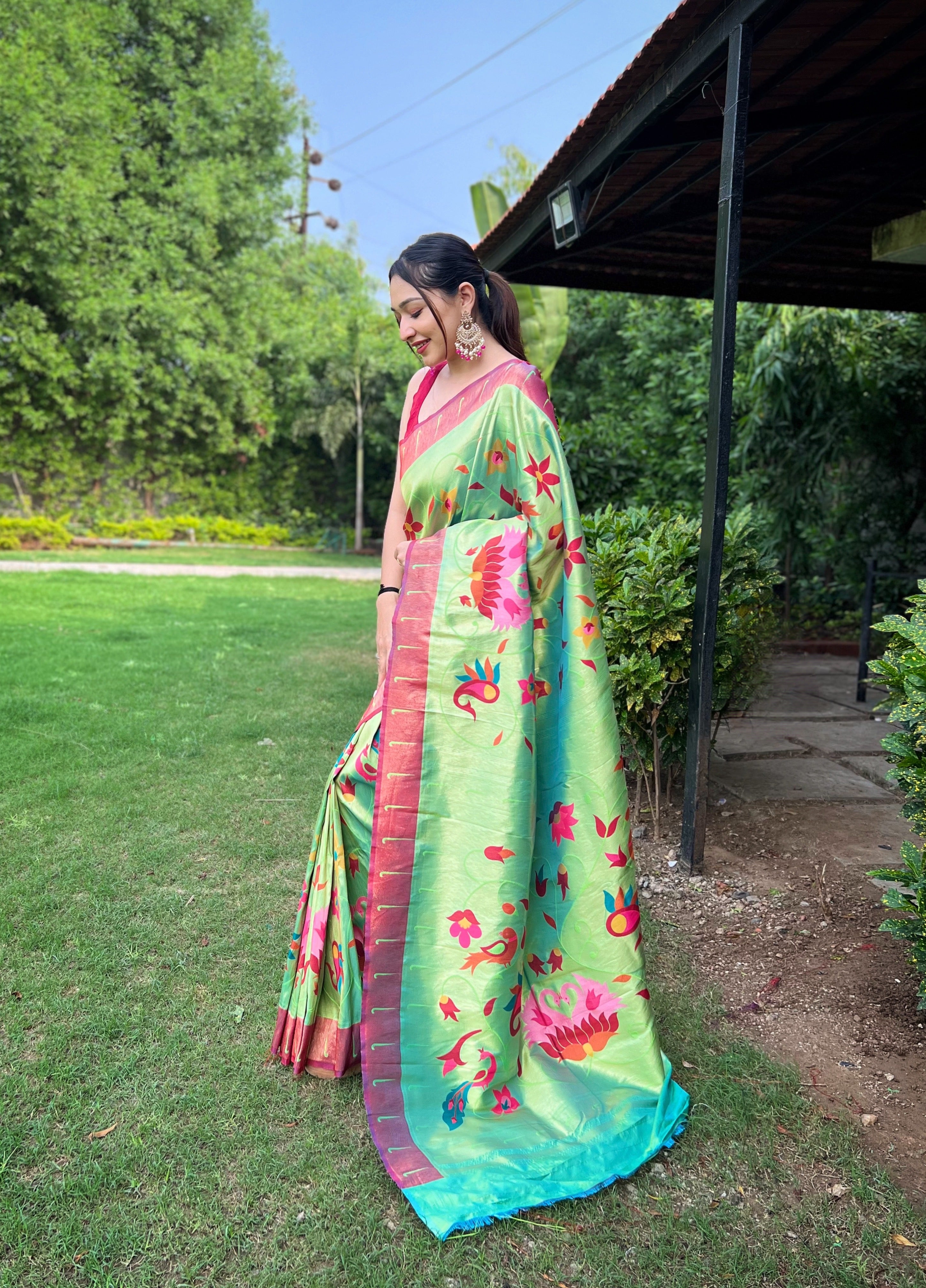 LIME GREEN Pure Pathani Silk SAREE