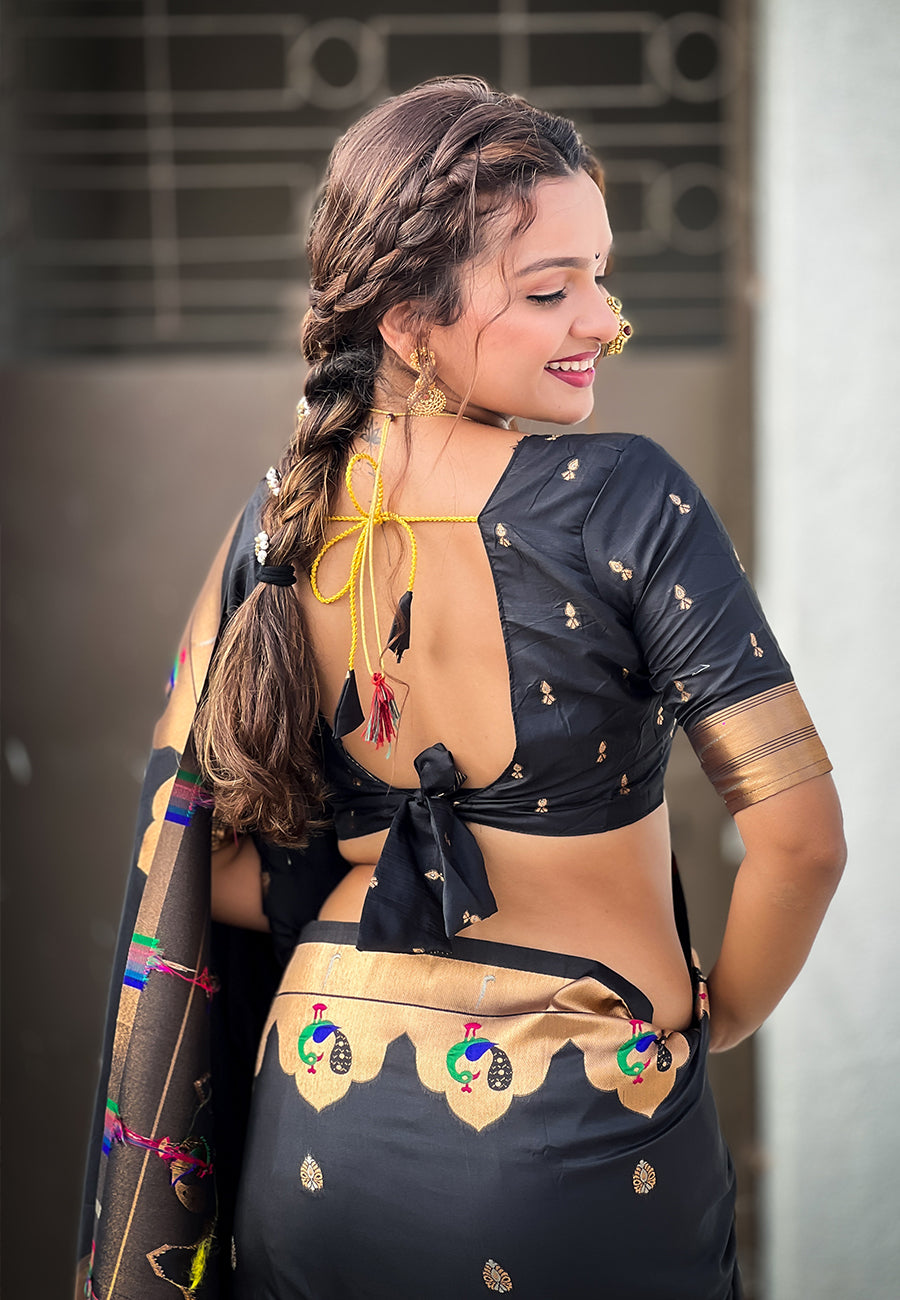 BLACK BANARASI SILK BLEND SAREE