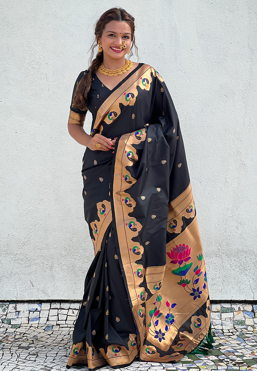 BLACK BANARASI SILK BLEND SAREE