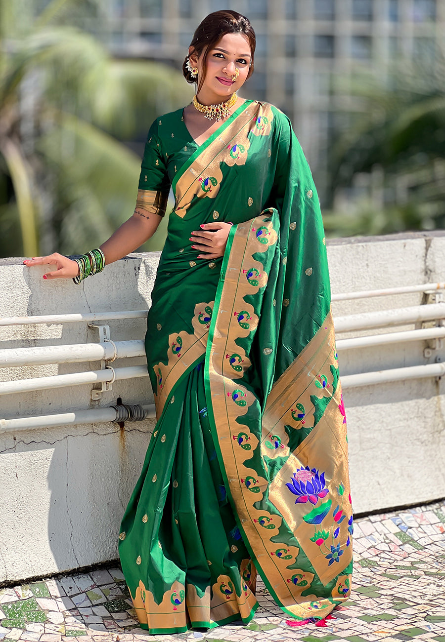 GREEN BANARASI SILK BLEND SAREE