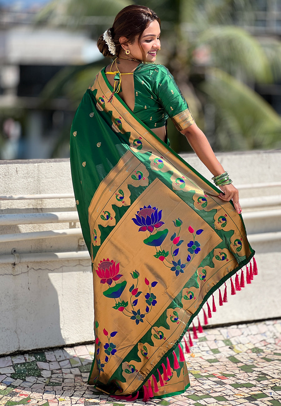 GREEN BANARASI SILK BLEND SAREE