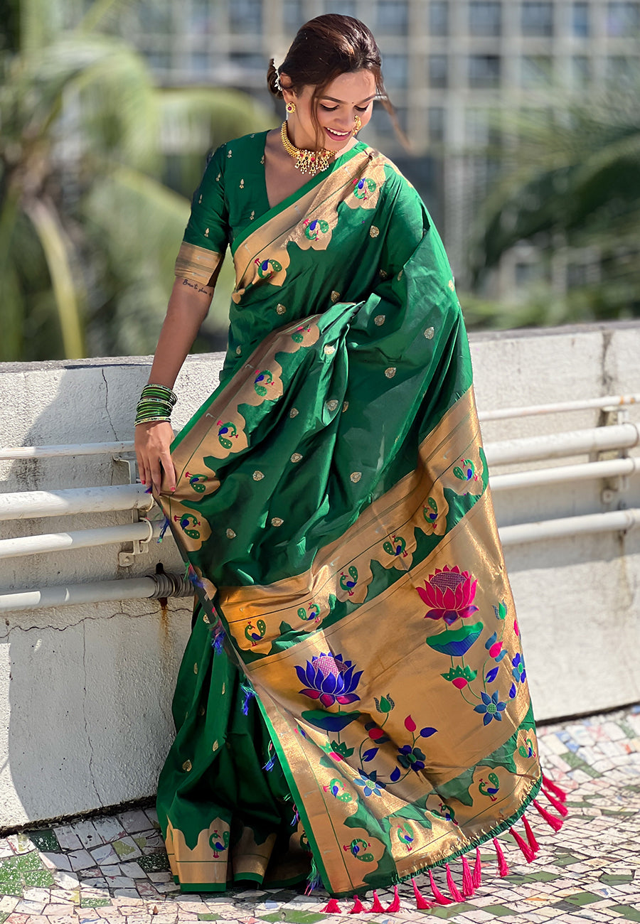 GREEN BANARASI SILK BLEND SAREE