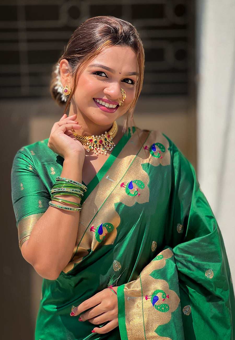 GREEN BANARASI SILK BLEND SAREE