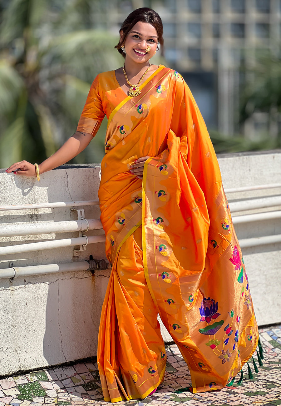YELLOW BANARASI SILK BLEND SAREE