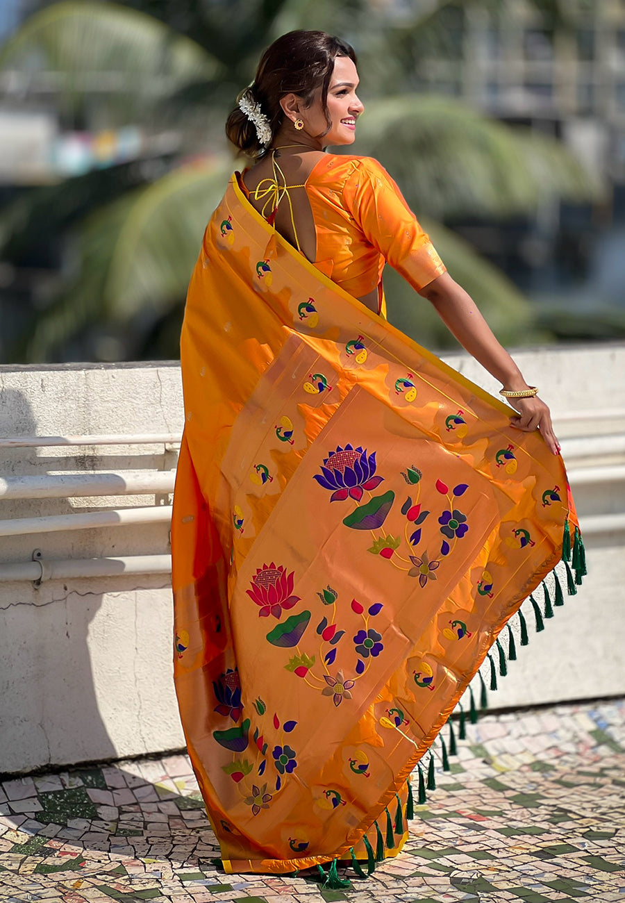 YELLOW BANARASI SILK BLEND SAREE
