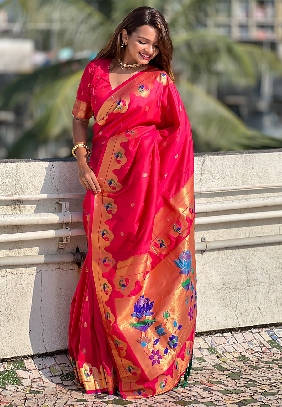 PINK BANARASI SILK BLEND SAREE