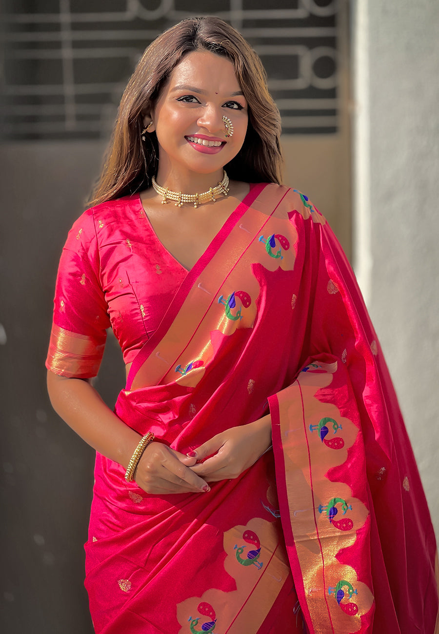 PINK BANARASI SILK BLEND SAREE