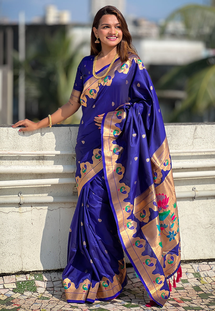 BLUE BANARASI SILK BLEND SAREE