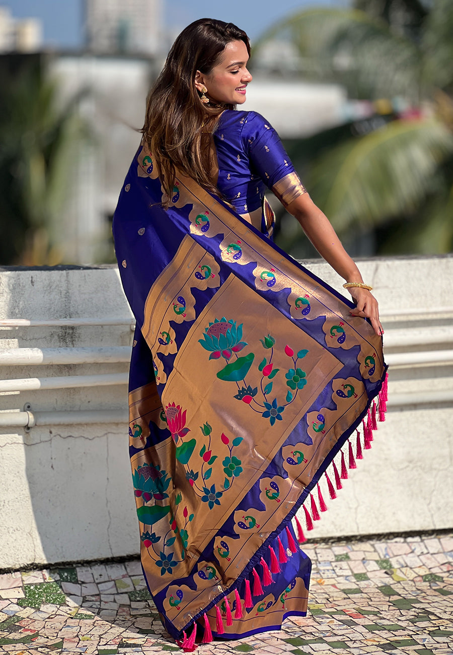 BLUE BANARASI SILK BLEND SAREE