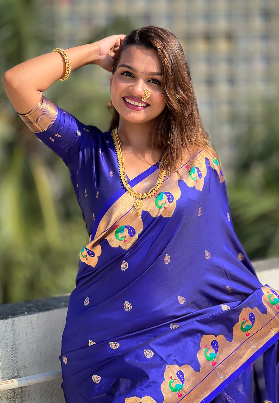 BLUE BANARASI SILK BLEND SAREE