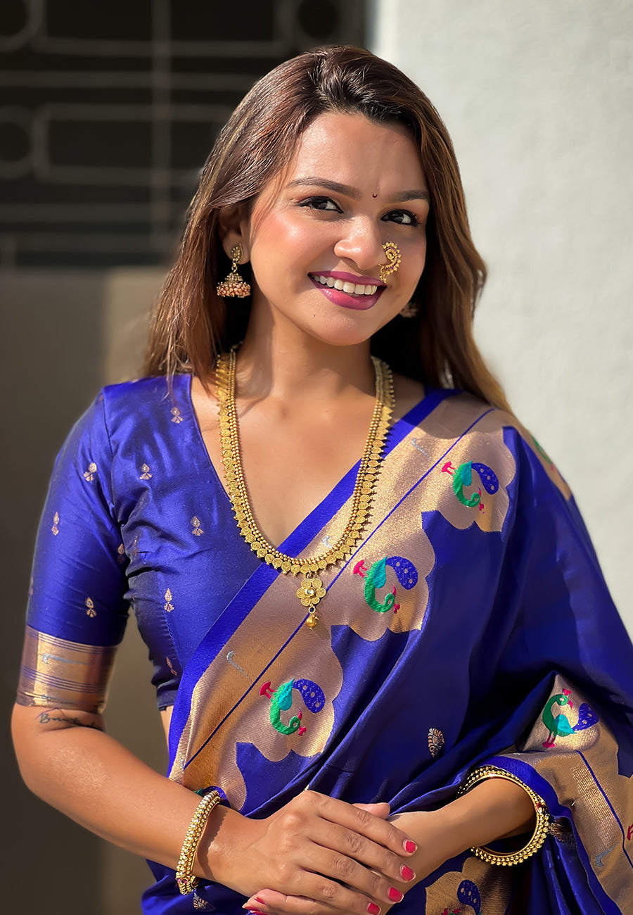 BLUE BANARASI SILK BLEND SAREE