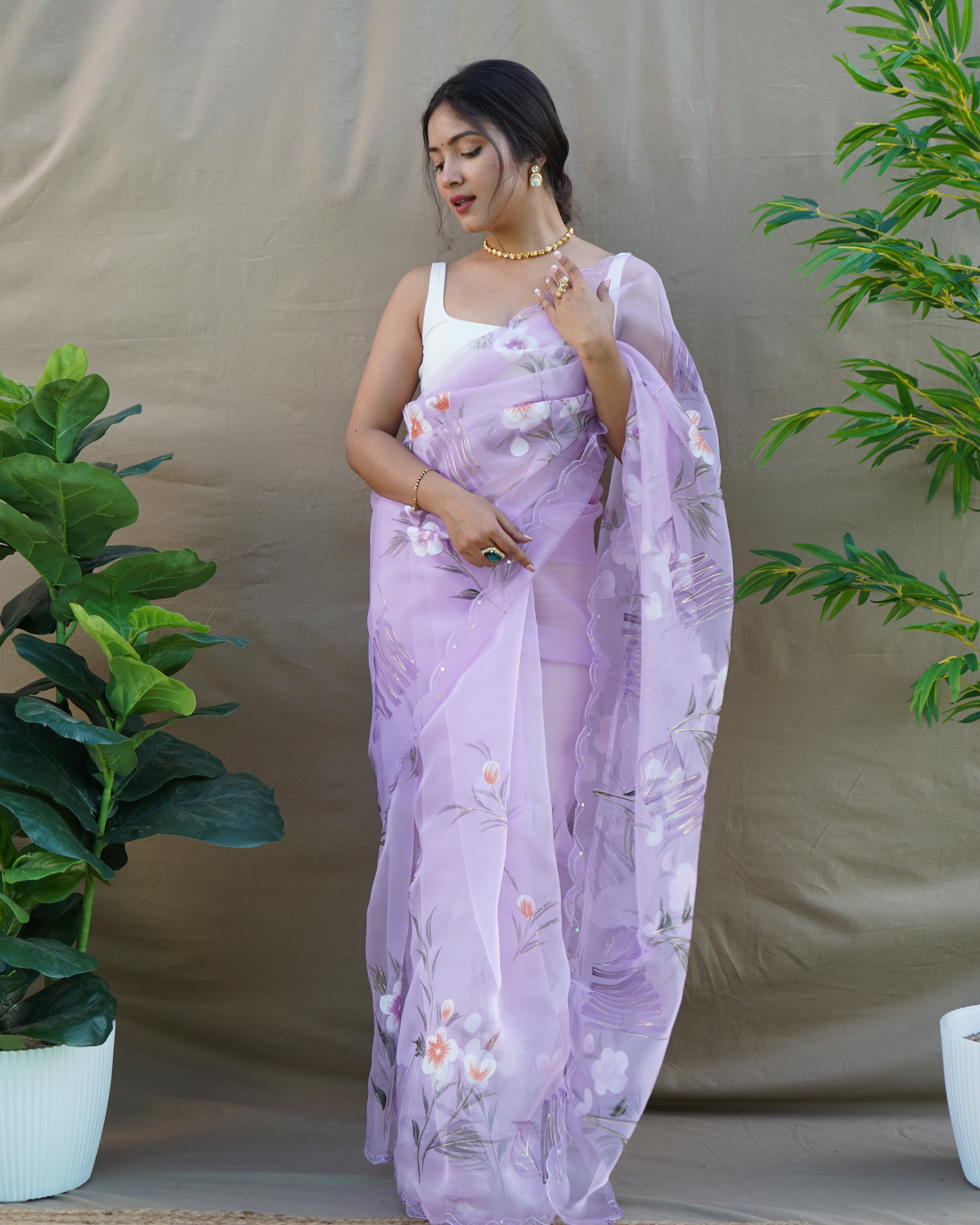 Purple Organza Saree With Organza silk Blouse