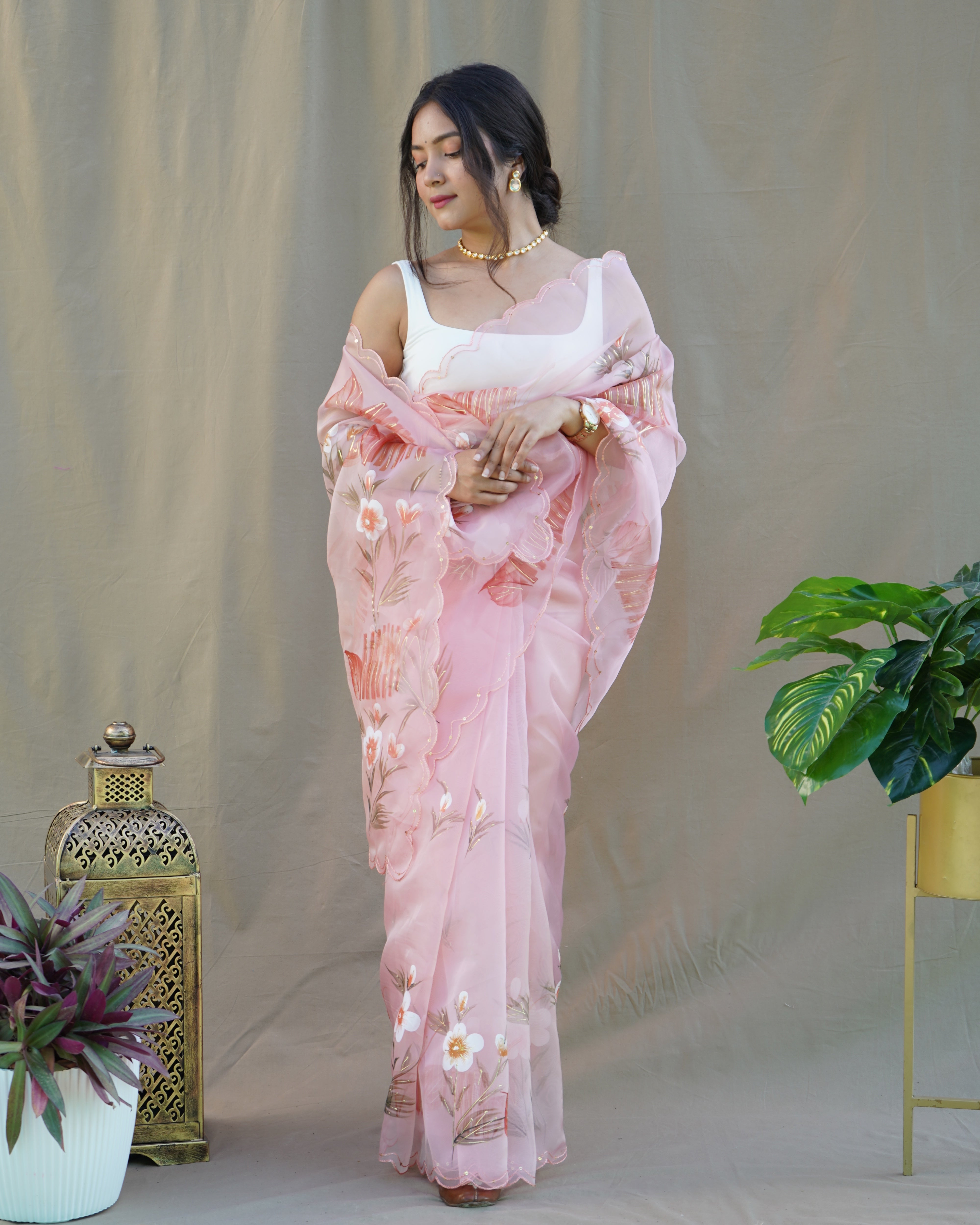 Peach Organza Saree With Organza silk Blouse