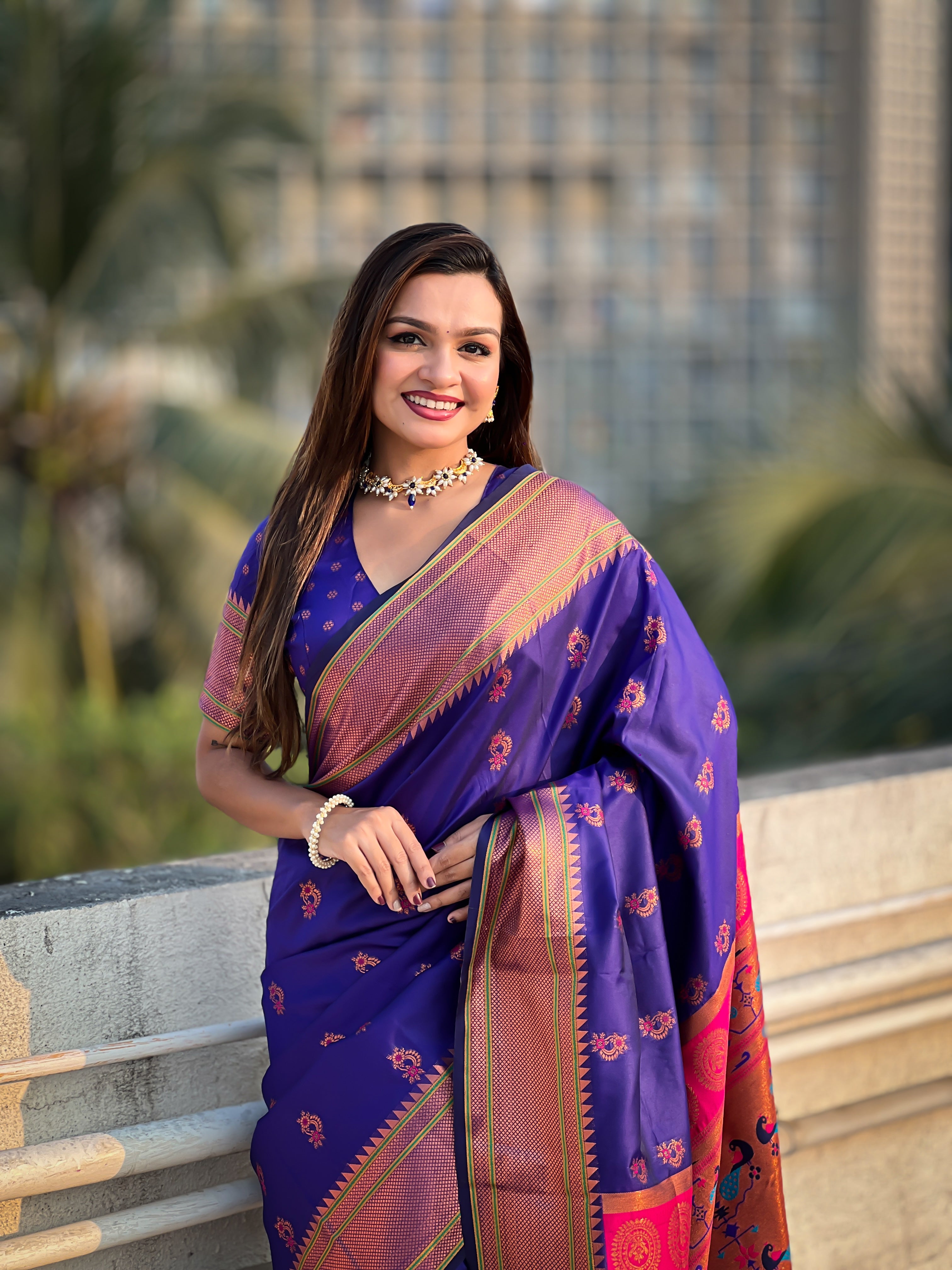 VIOLET BANARASI SILK BLEND SAREE