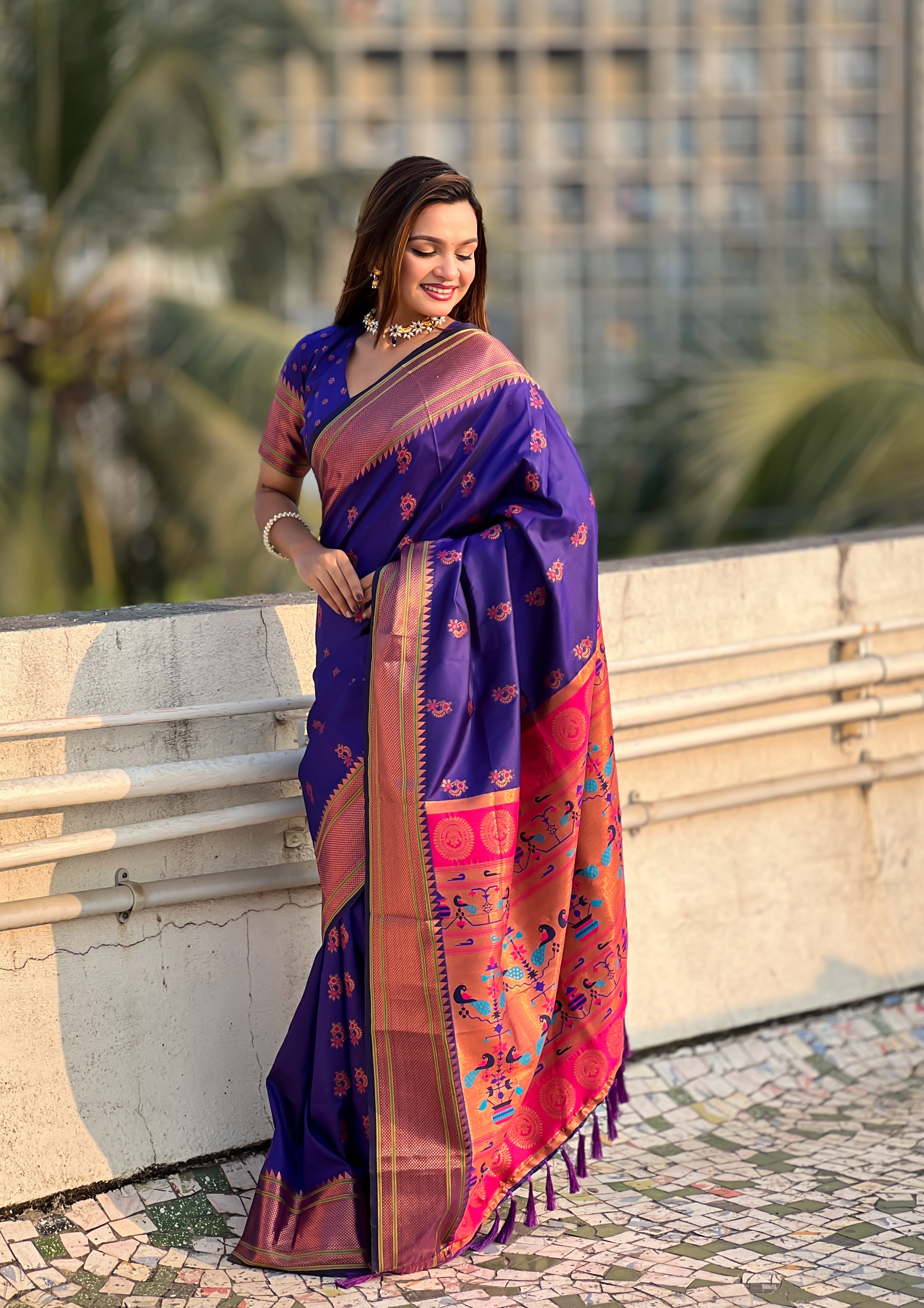VIOLET BANARASI SILK BLEND SAREE