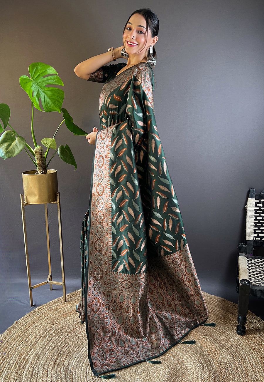 Dark Green Banarasi Saree