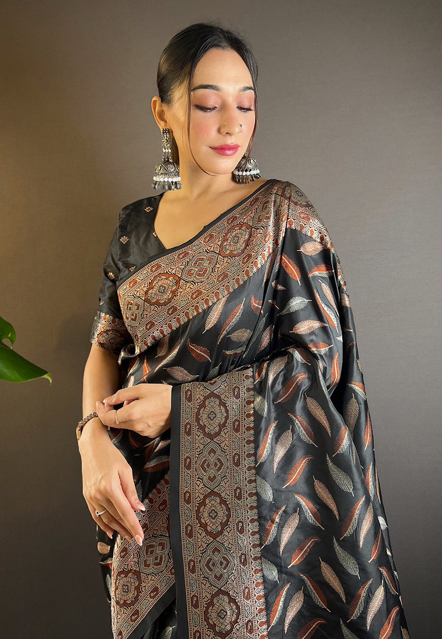 Coal Black Banarasi Saree
