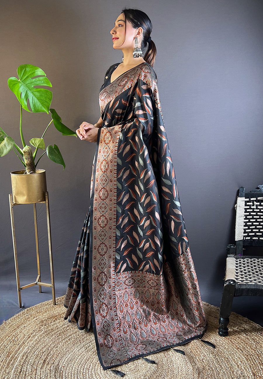 Coal Black Banarasi Saree