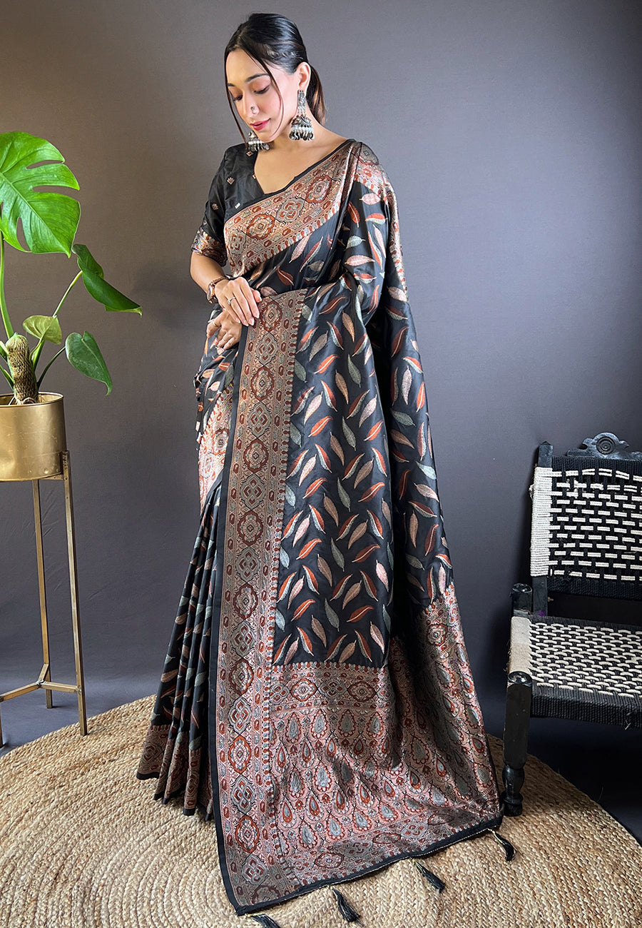 Coal Black Banarasi Saree