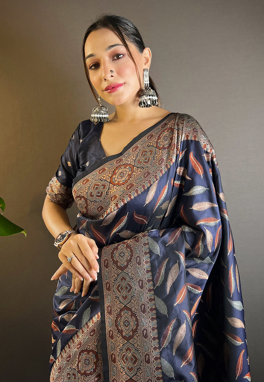 Navy Blue Banarasi Saree