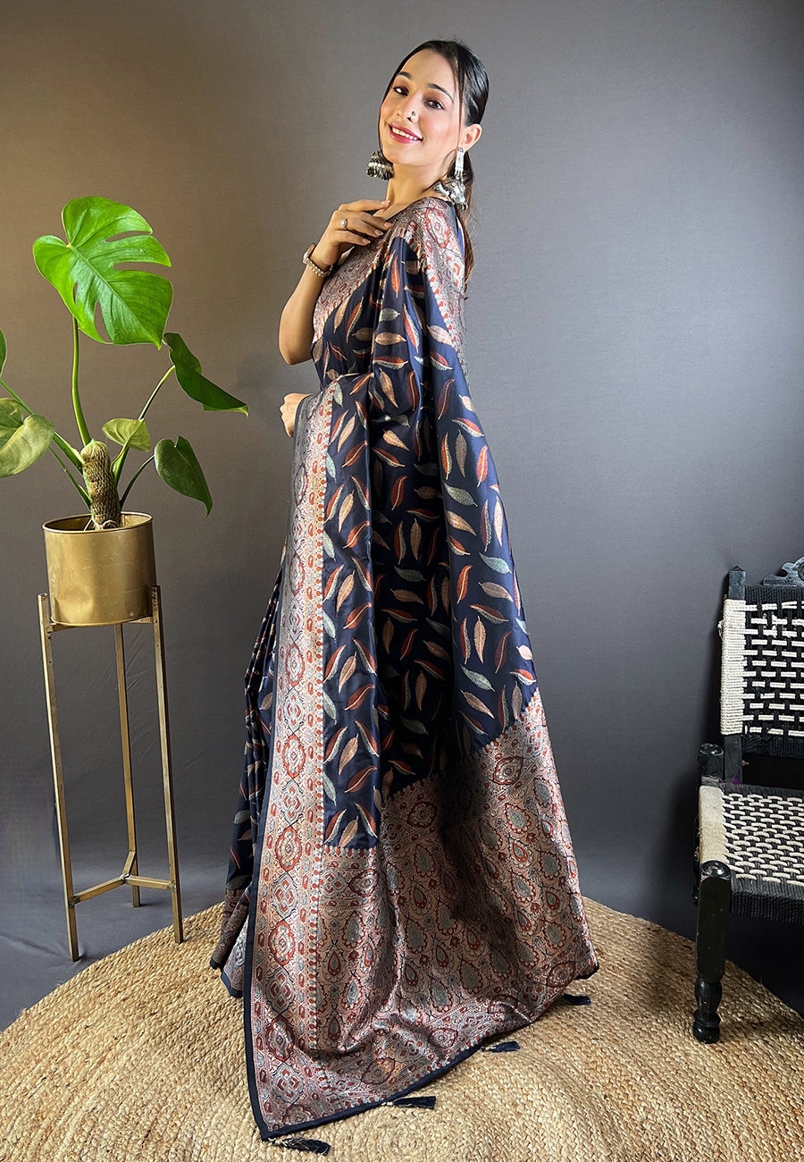 Navy Blue Banarasi Saree