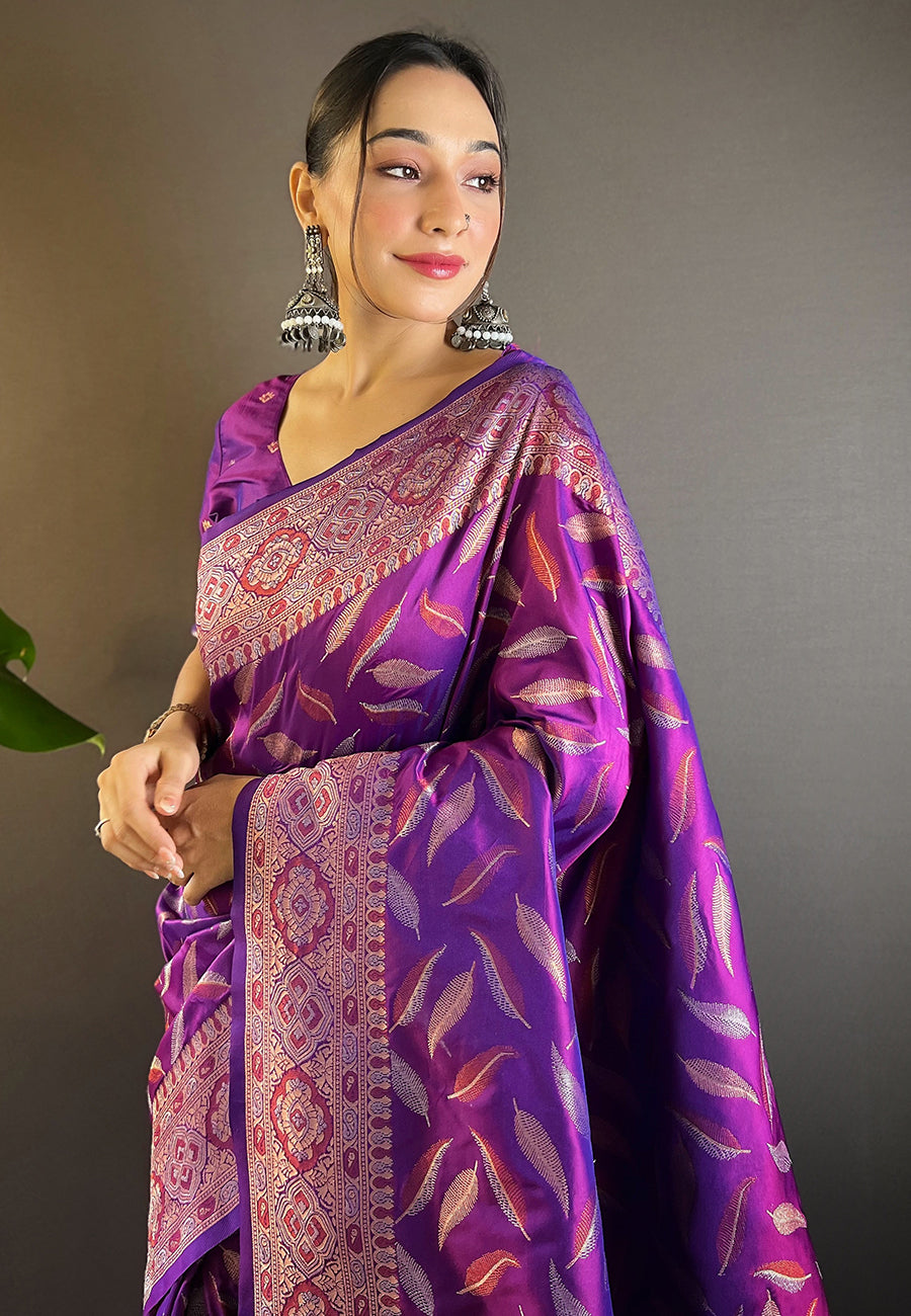 Wine Purple Banarasi Saree