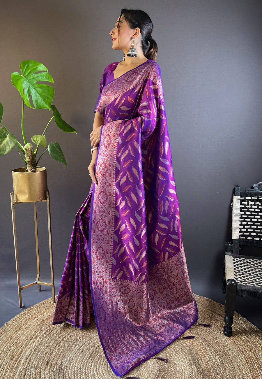 Wine Purple Banarasi Saree