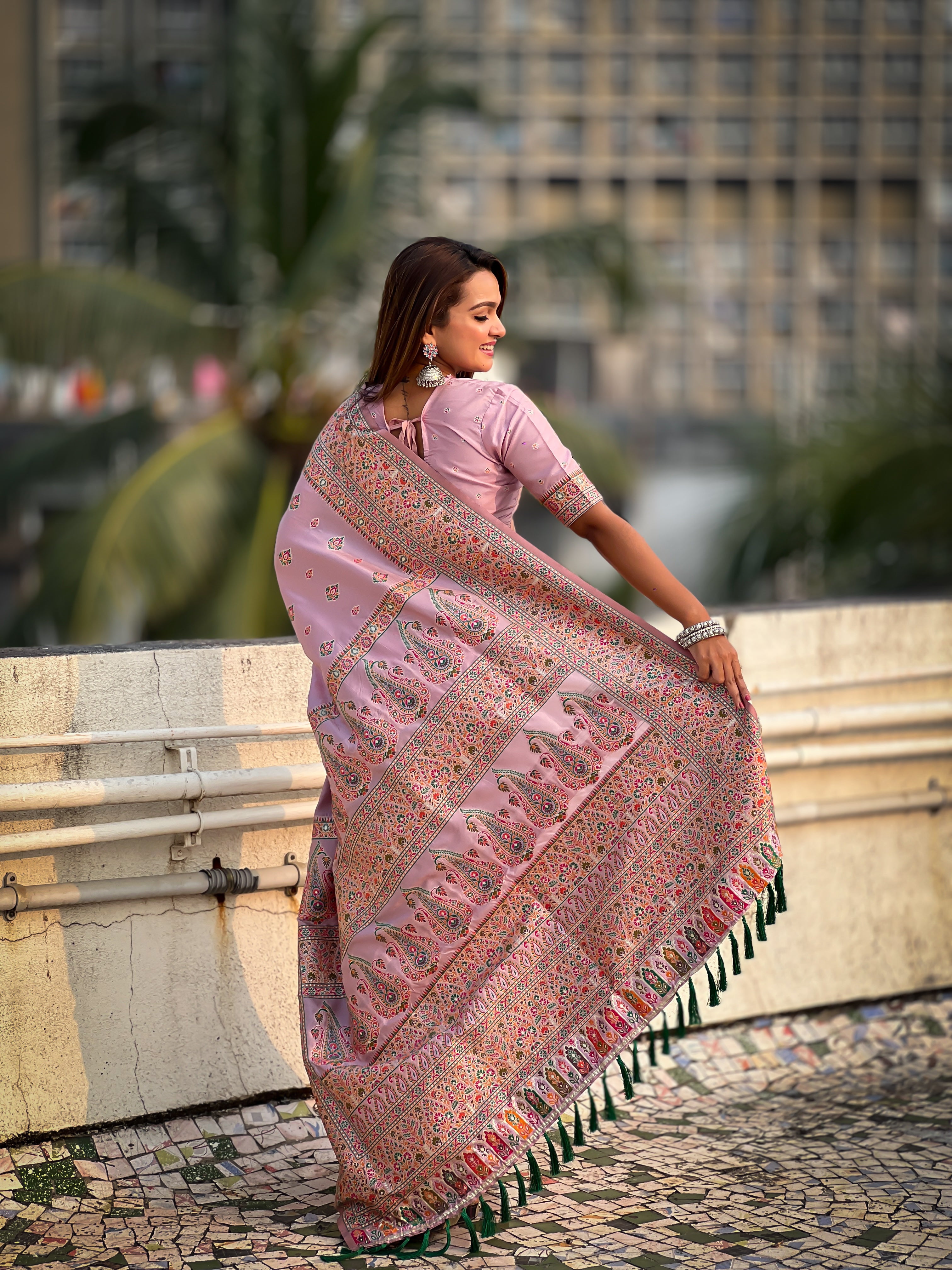 BABY PINK BANARASI SILK BLEND SAREE