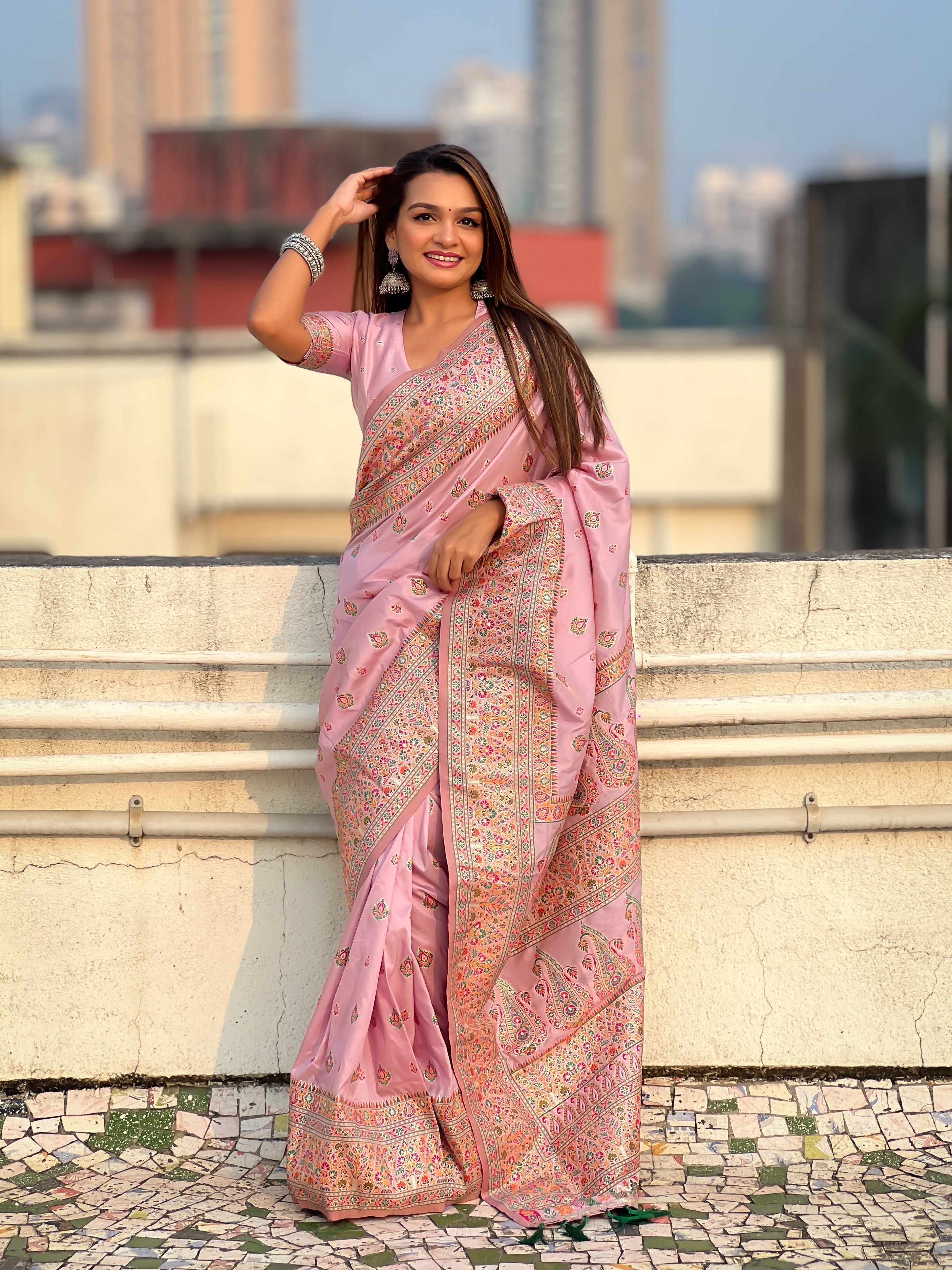 BABY PINK BANARASI SILK BLEND SAREE