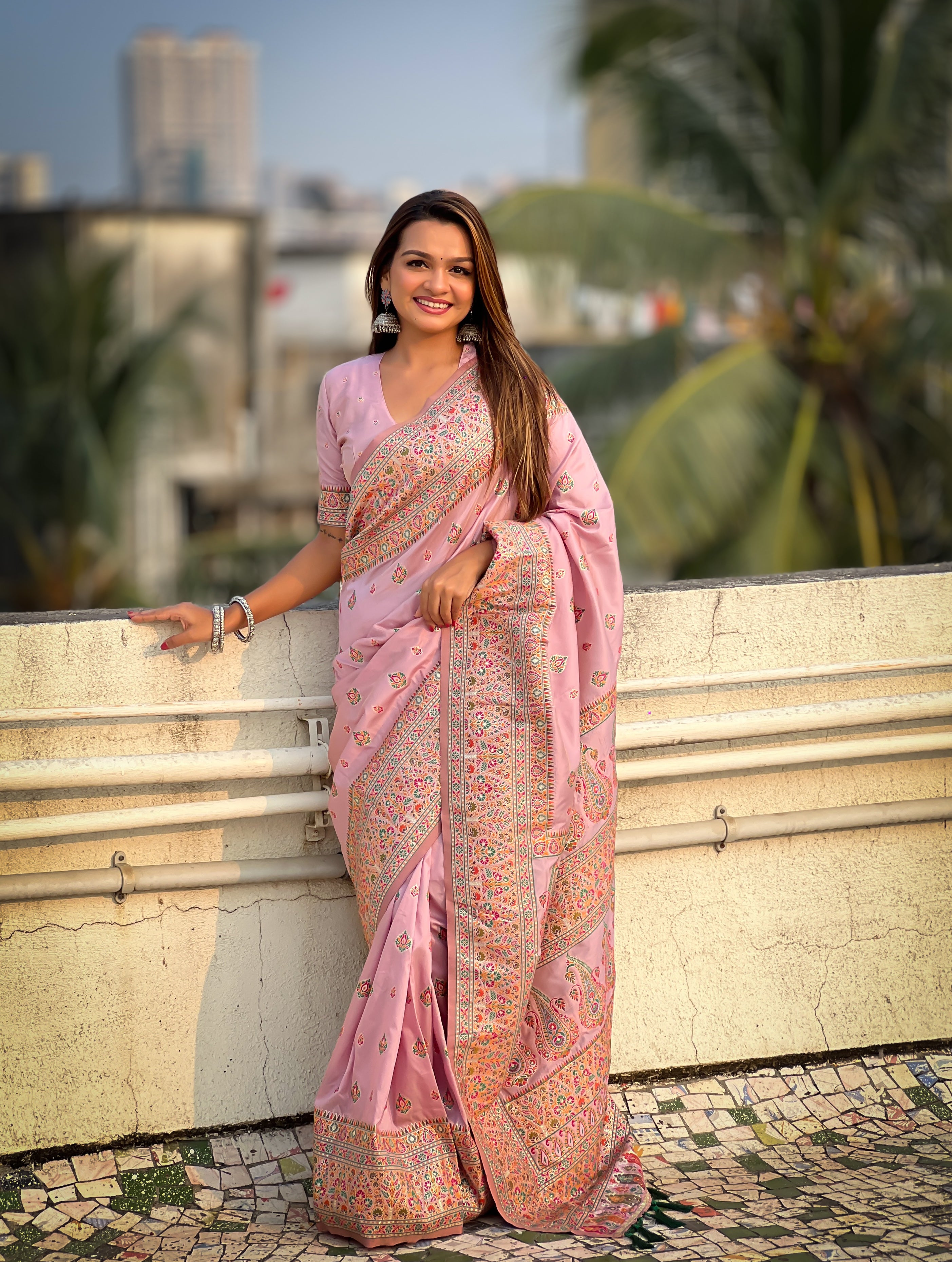 BABY PINK BANARASI SILK BLEND SAREE