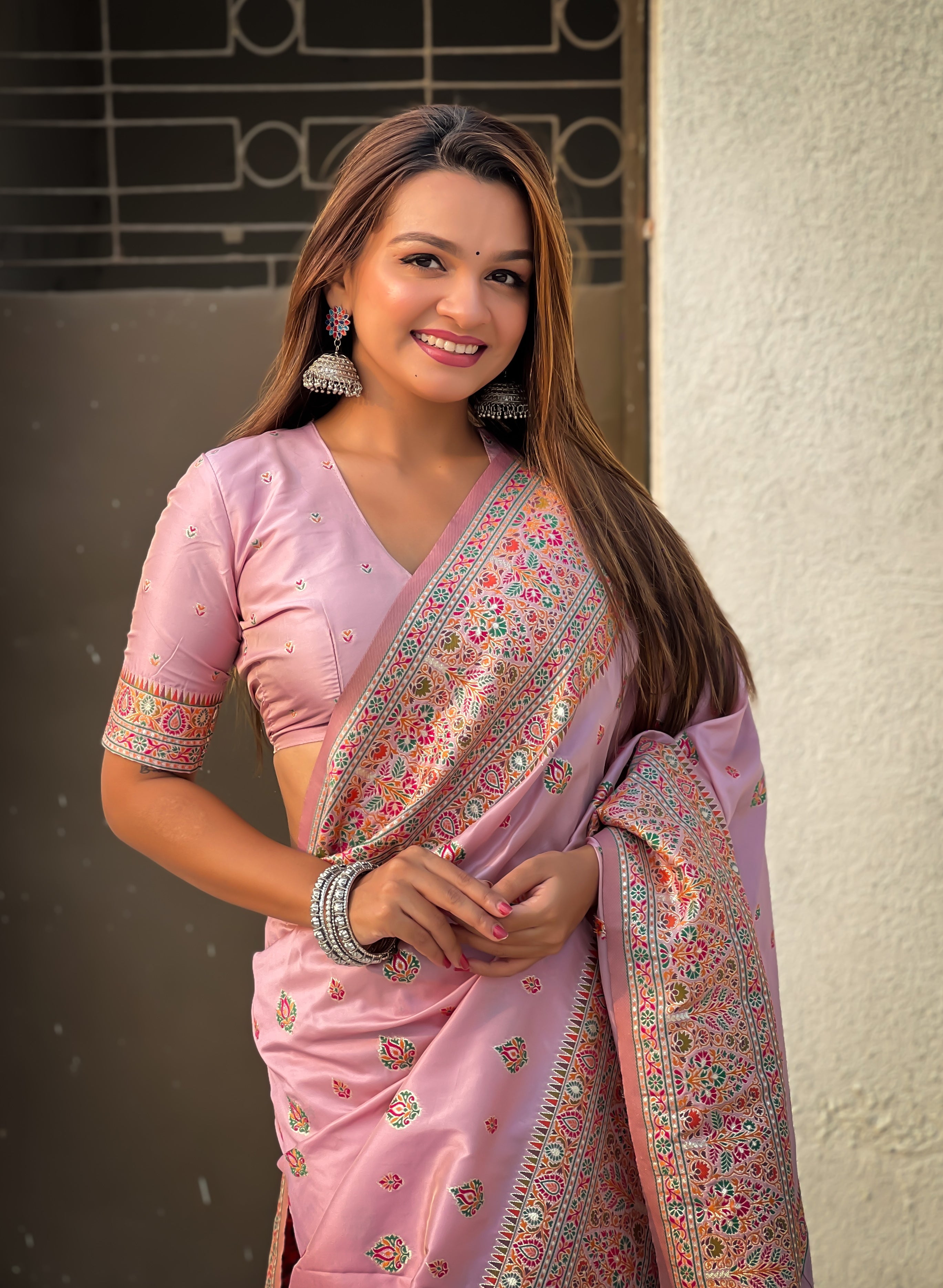 BABY PINK BANARASI SILK BLEND SAREE