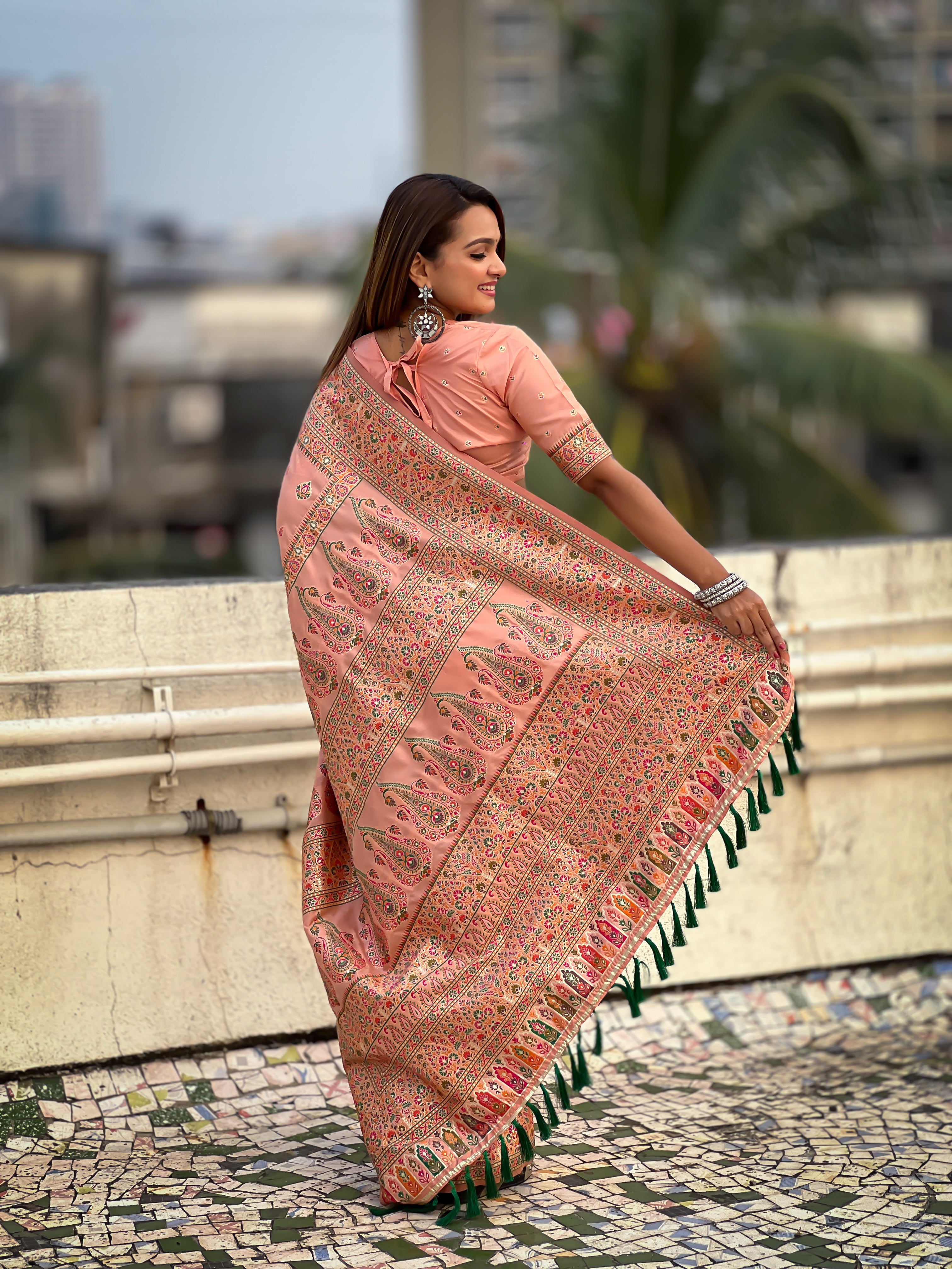 PEACH BANARASI SILK BLEND SAREE