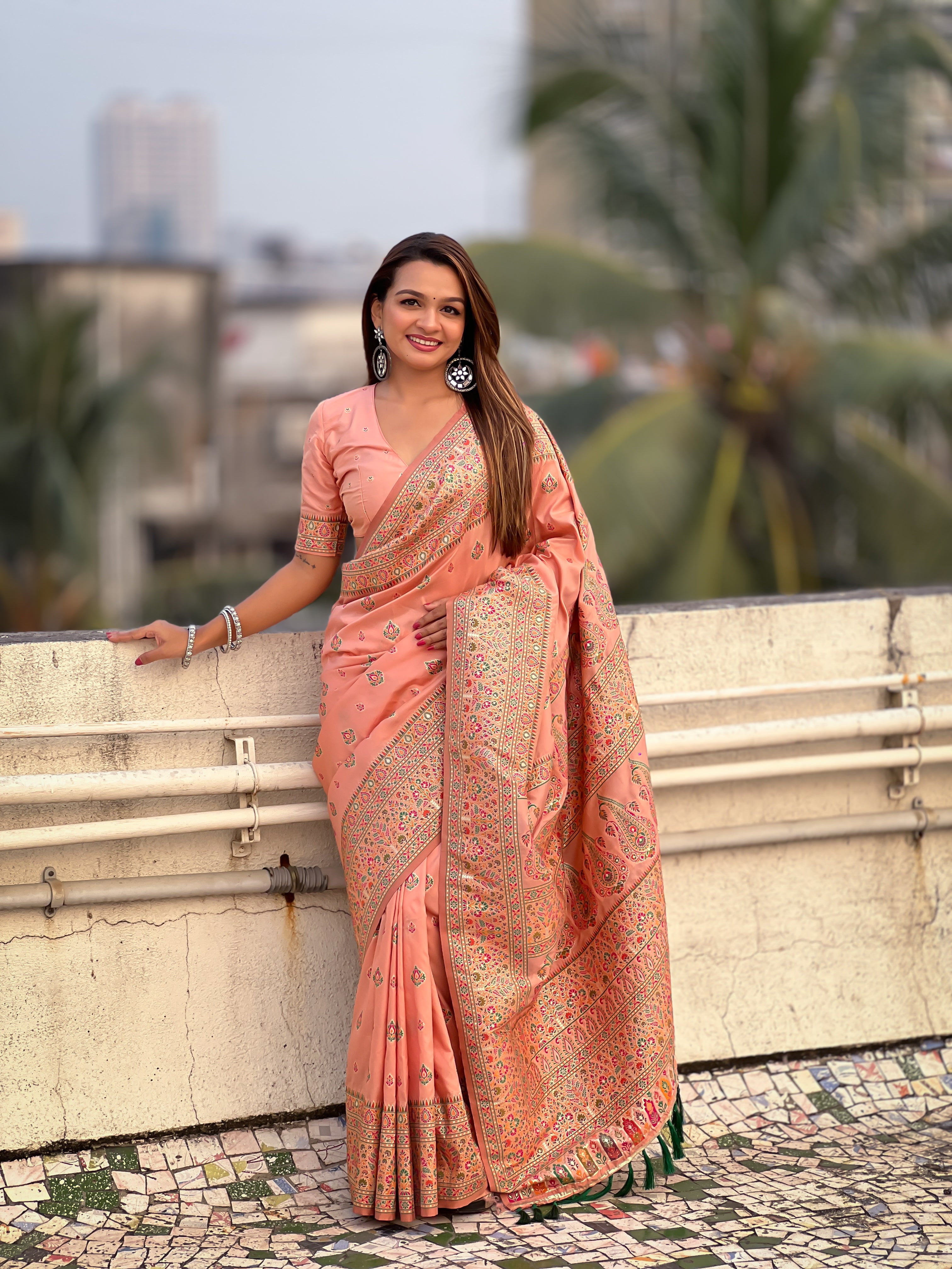 PEACH BANARASI SILK BLEND SAREE