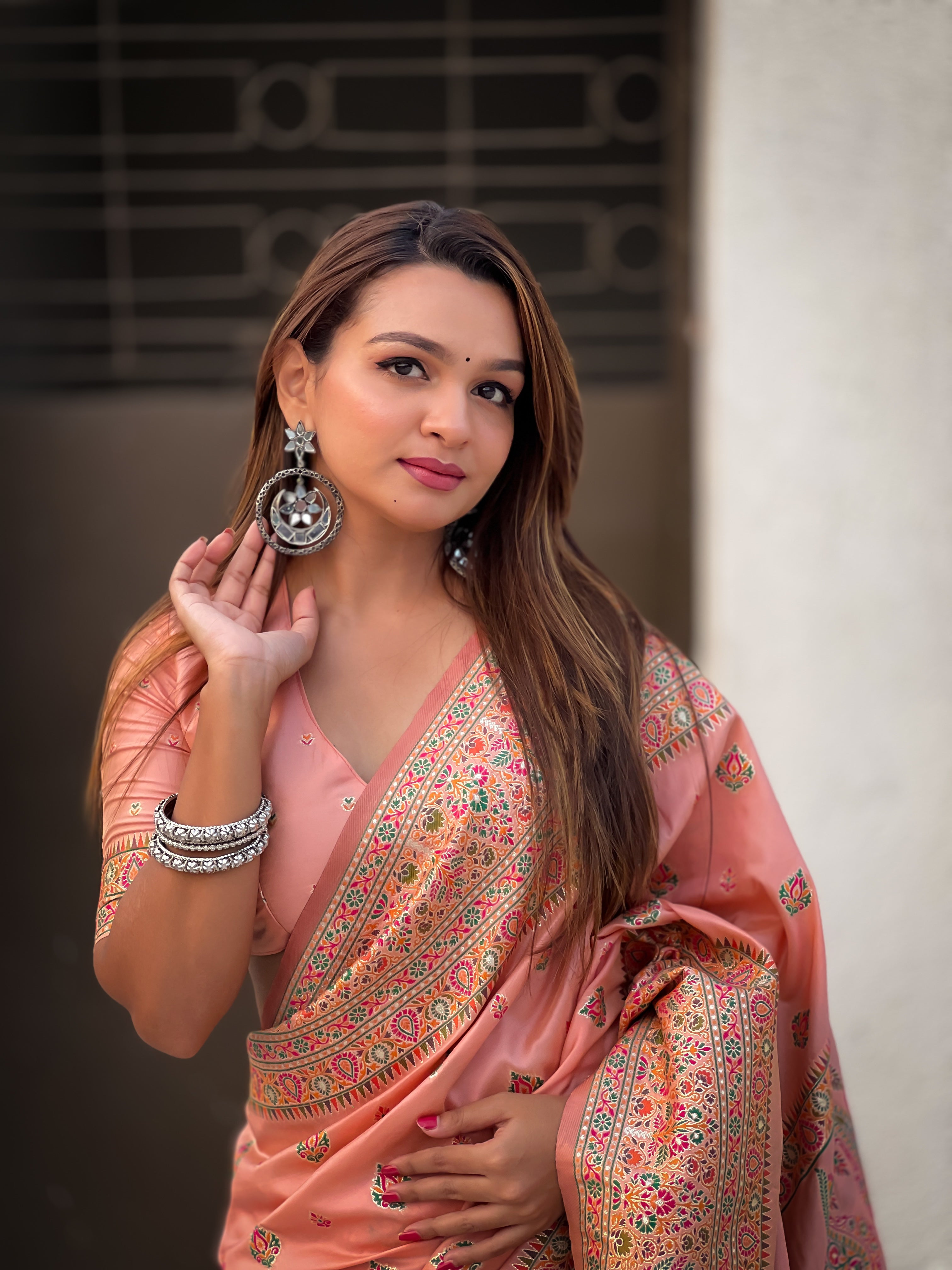 PEACH BANARASI SILK BLEND SAREE