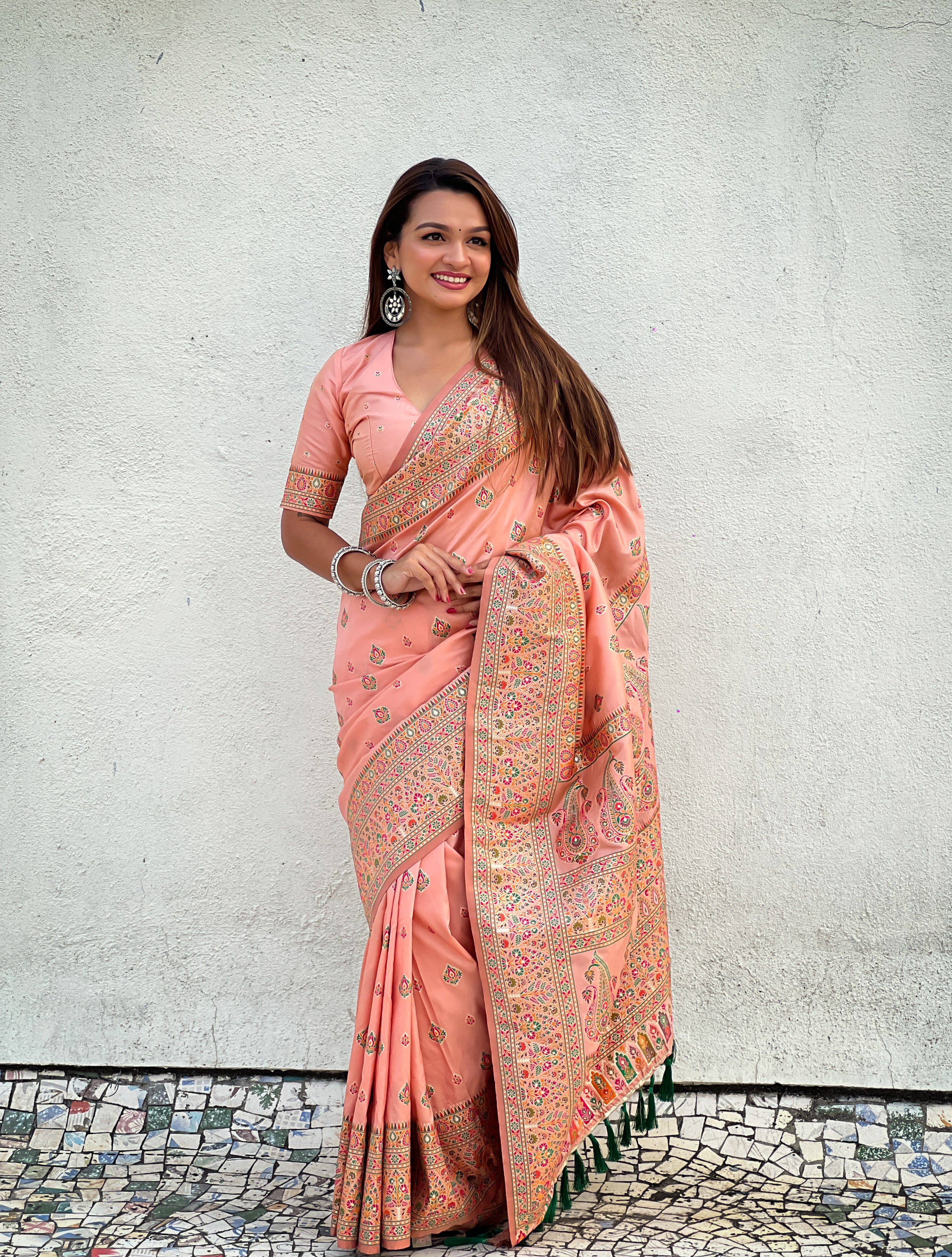PEACH BANARASI SILK BLEND SAREE