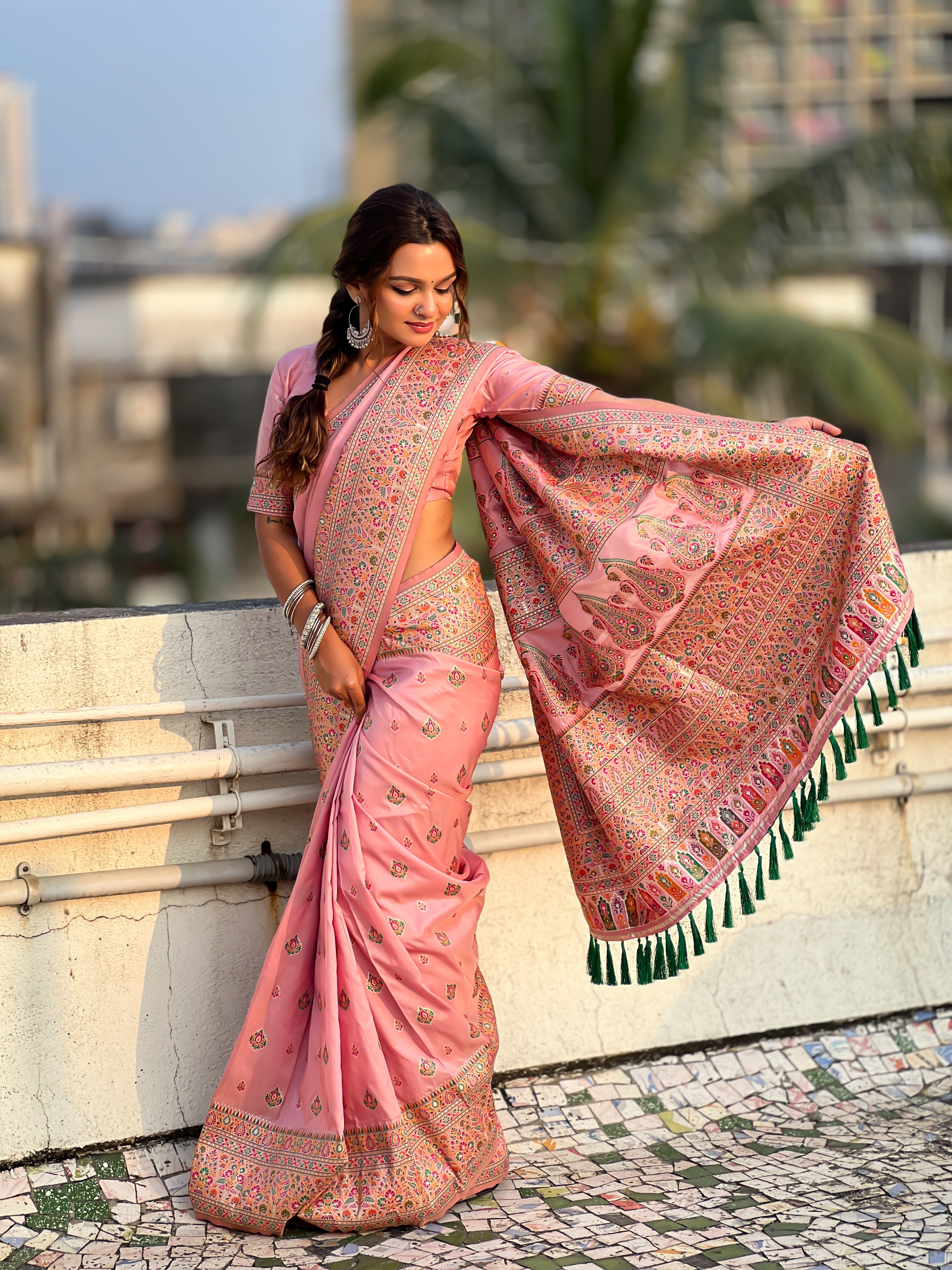 PINK BANARASI SILK BLEND SAREE
