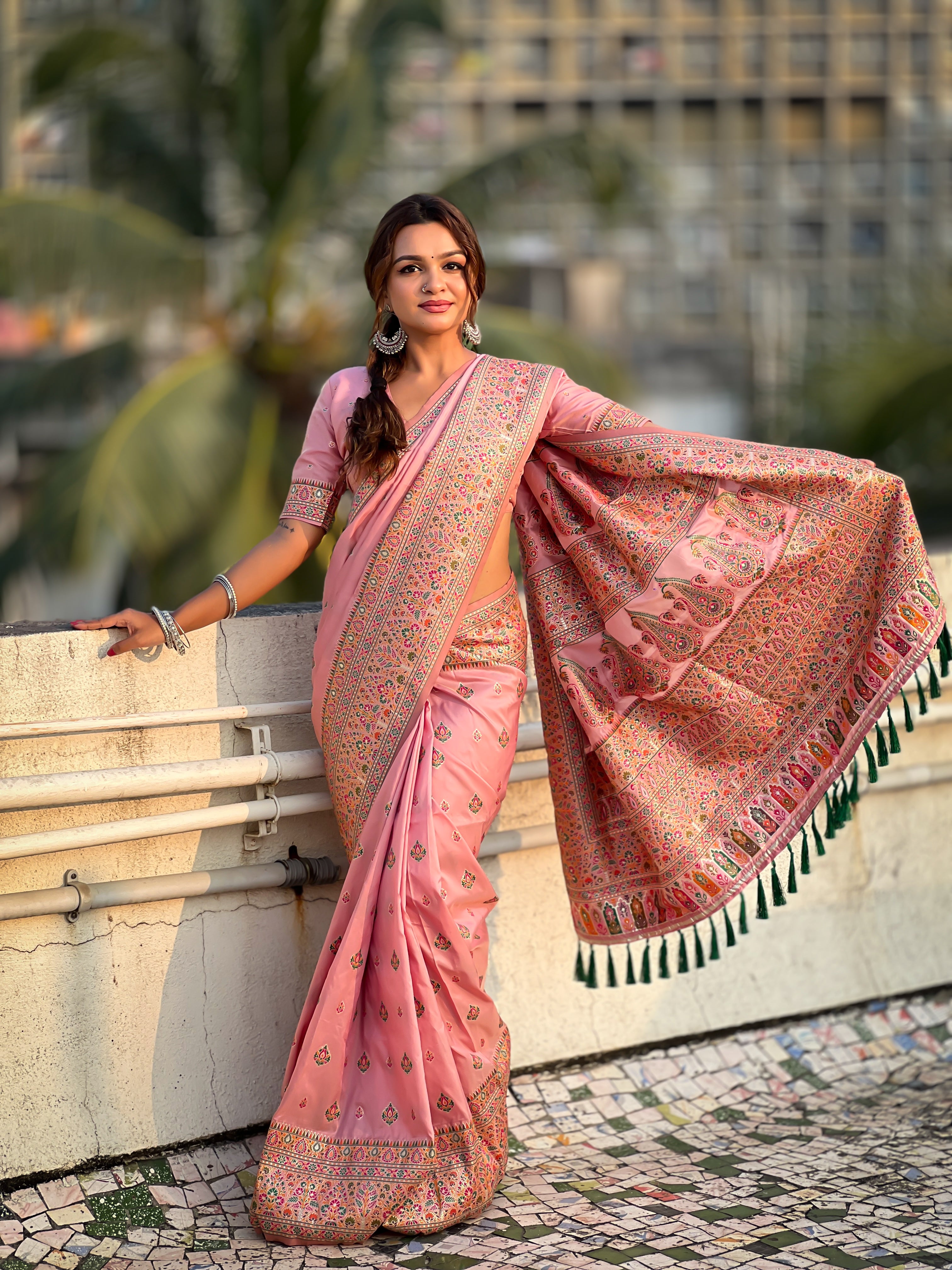 PINK BANARASI SILK BLEND SAREE