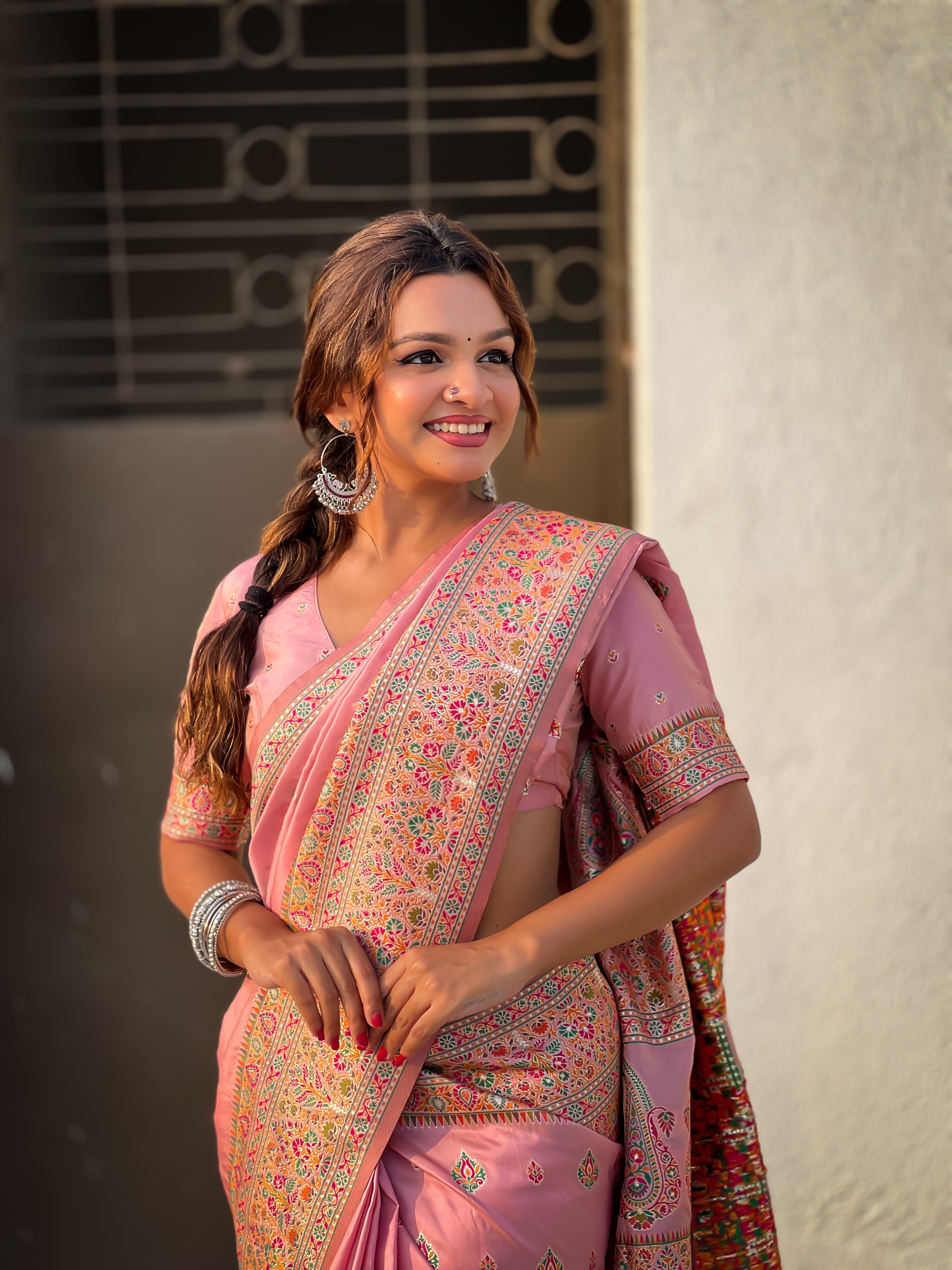 PINK BANARASI SILK BLEND SAREE