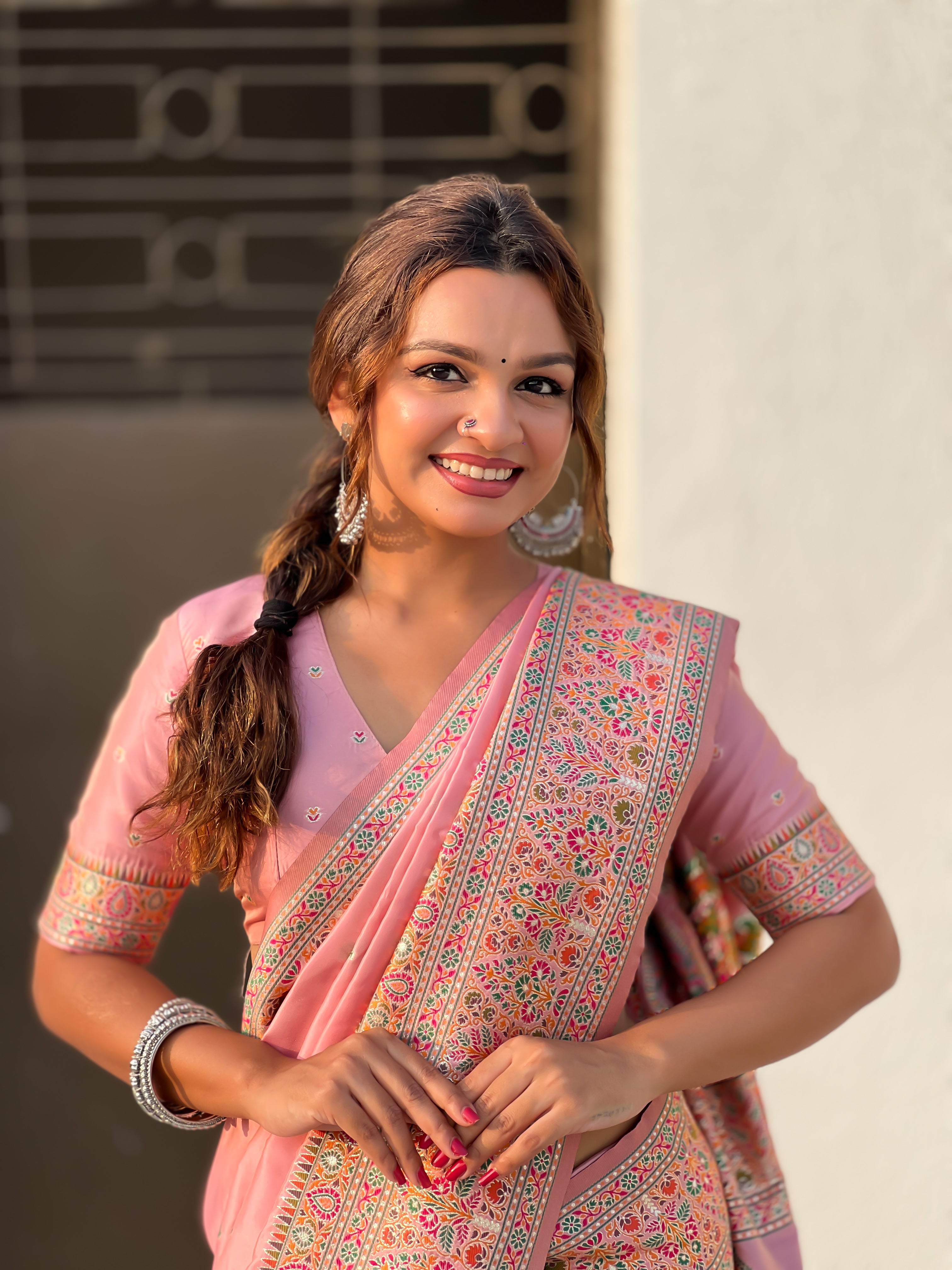 PINK BANARASI SILK BLEND SAREE