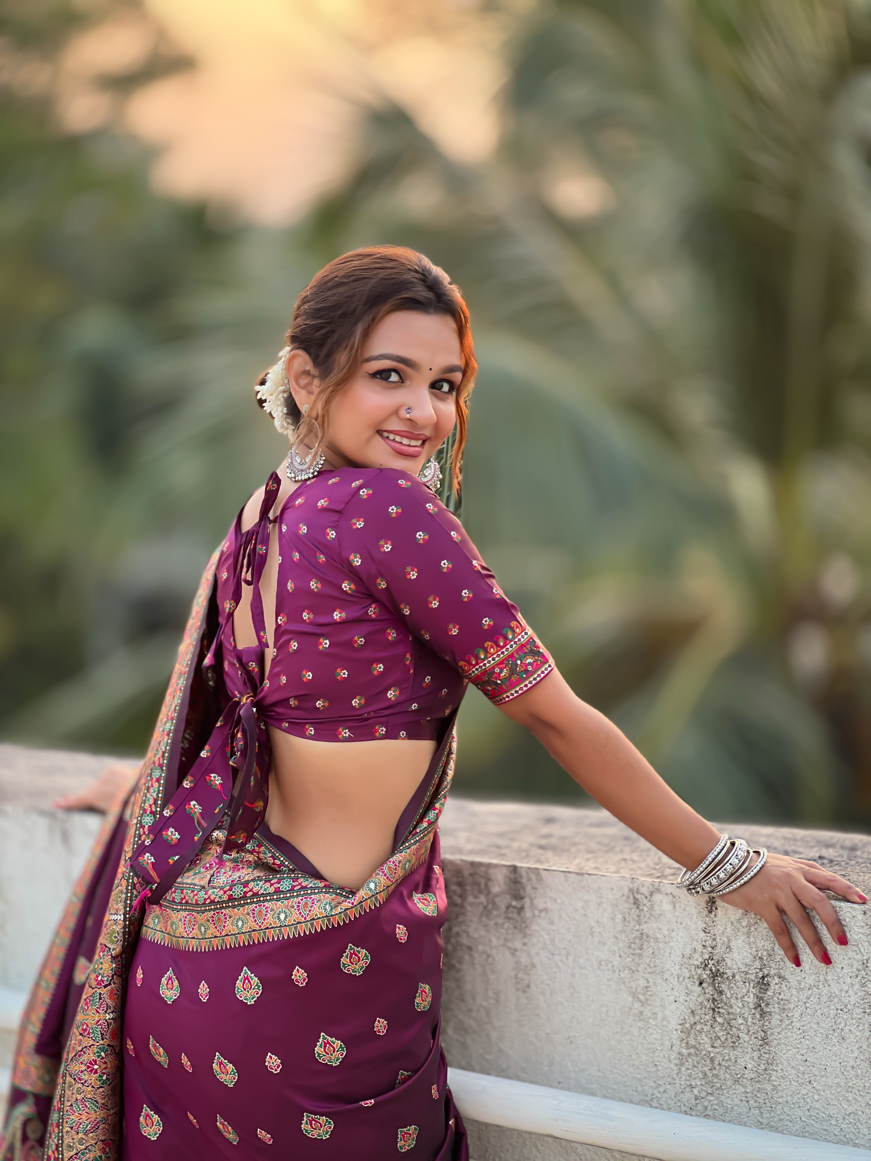 WINE BANARASI SILK BLEND SAREE