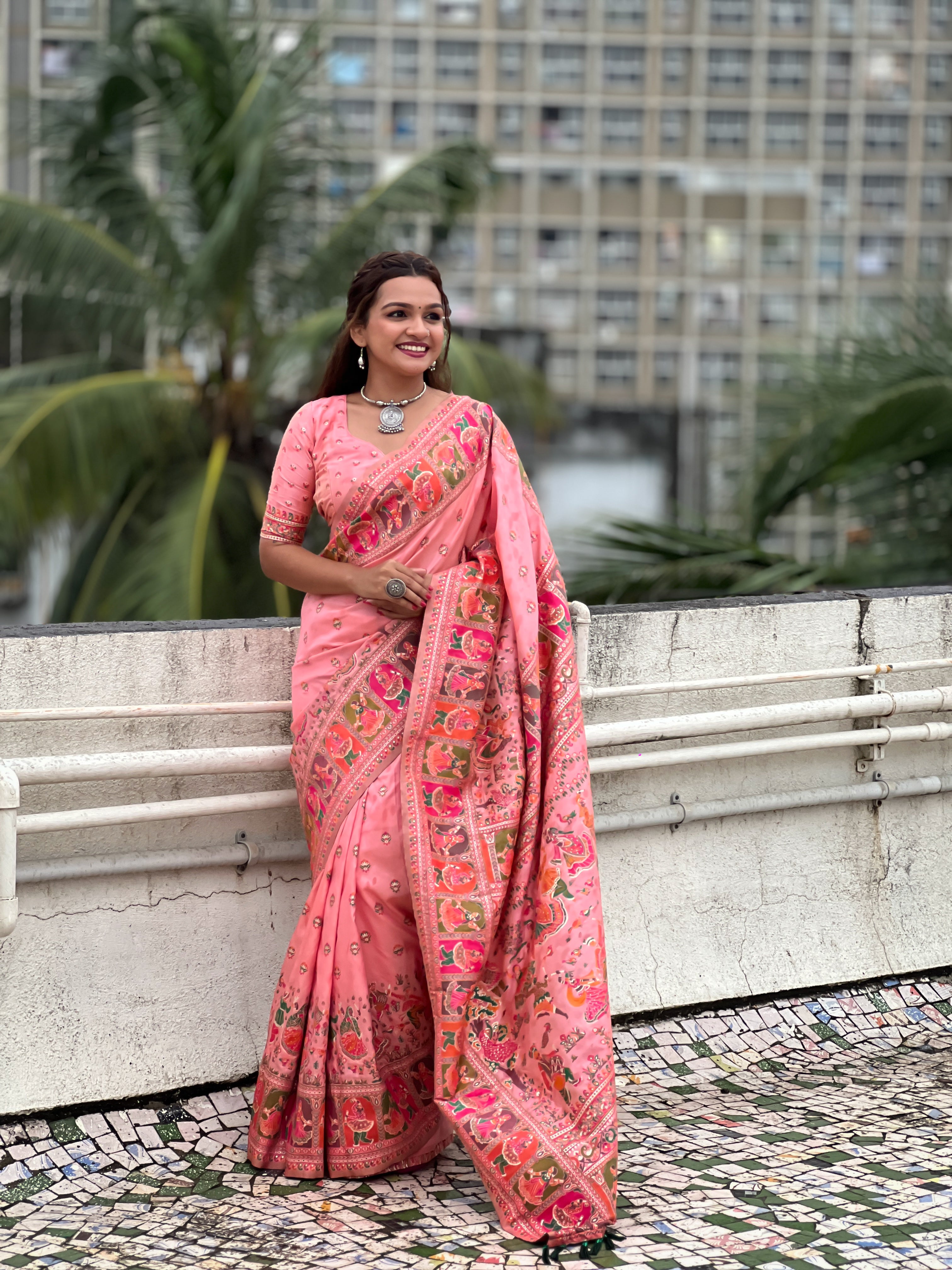 PINK BANARASI SILK BLEND SAREE