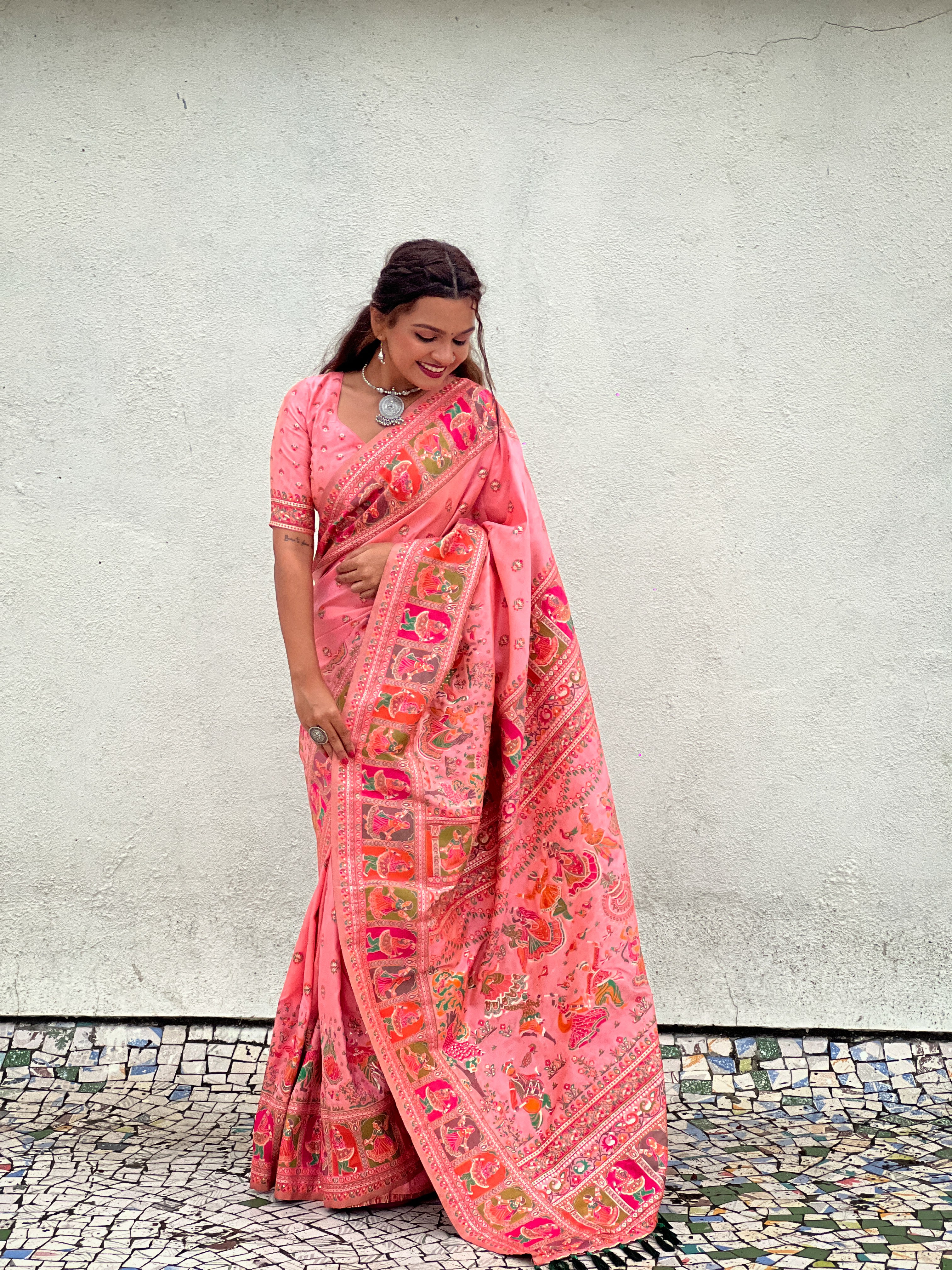 PINK BANARASI SILK BLEND SAREE