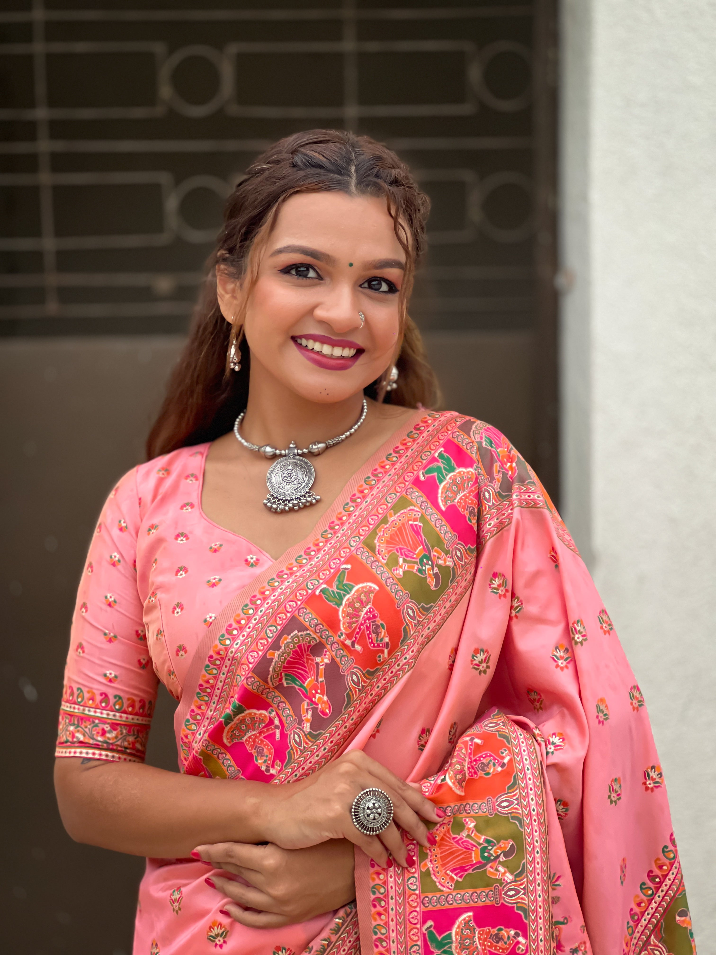 PINK BANARASI SILK BLEND SAREE