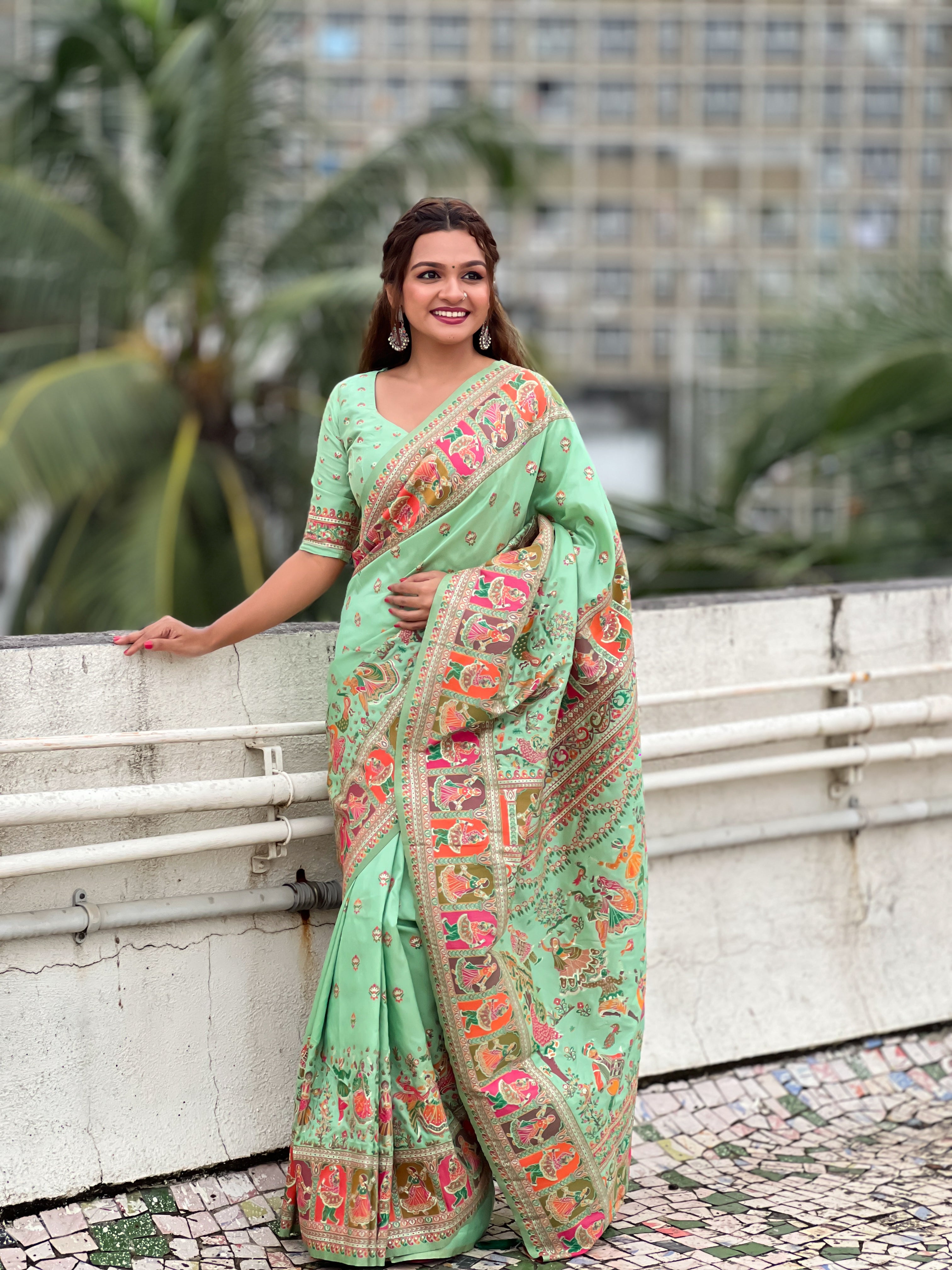 PISTA BANARASI SILK BLEND SAREE