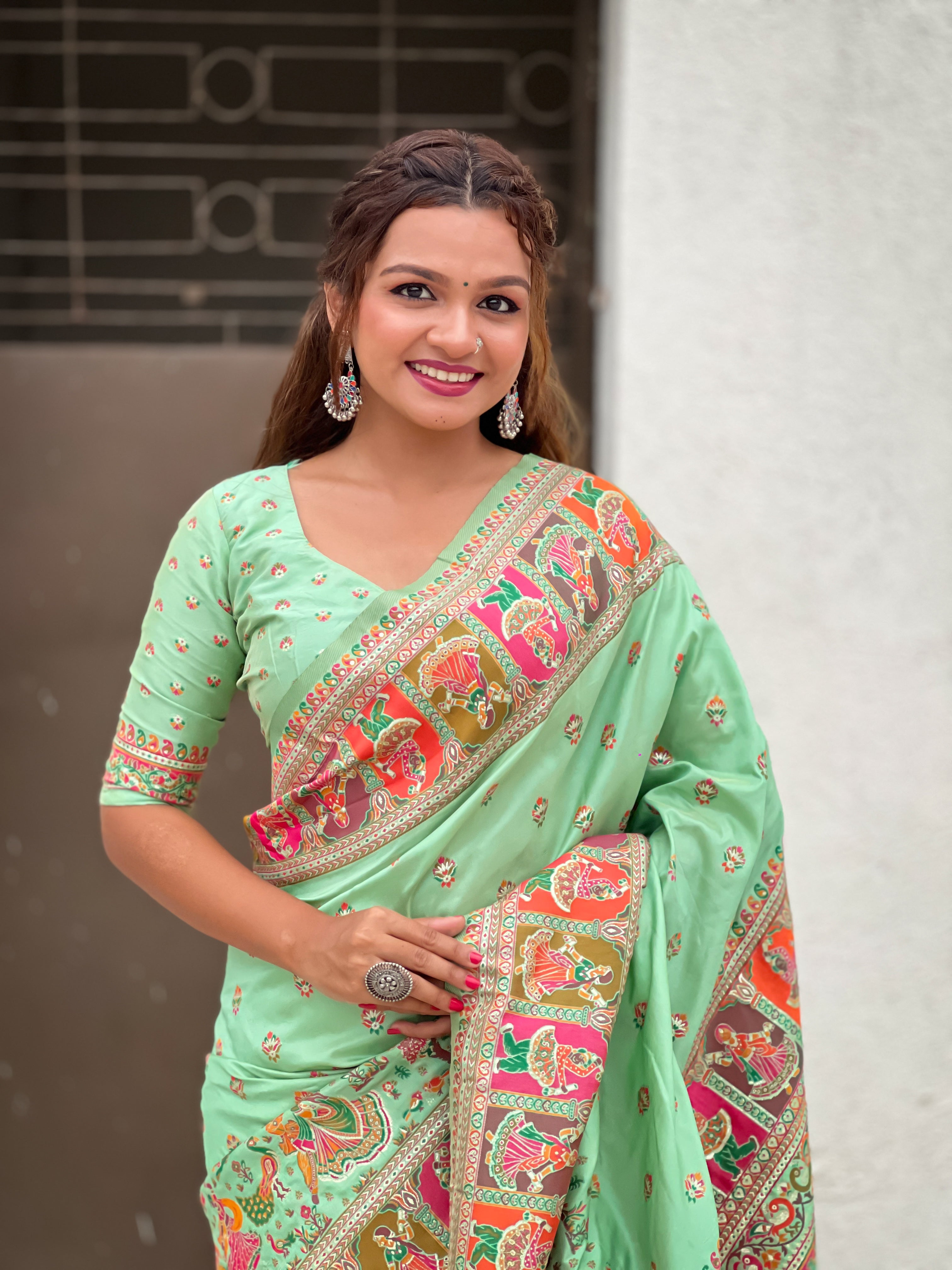 PISTA BANARASI SILK BLEND SAREE